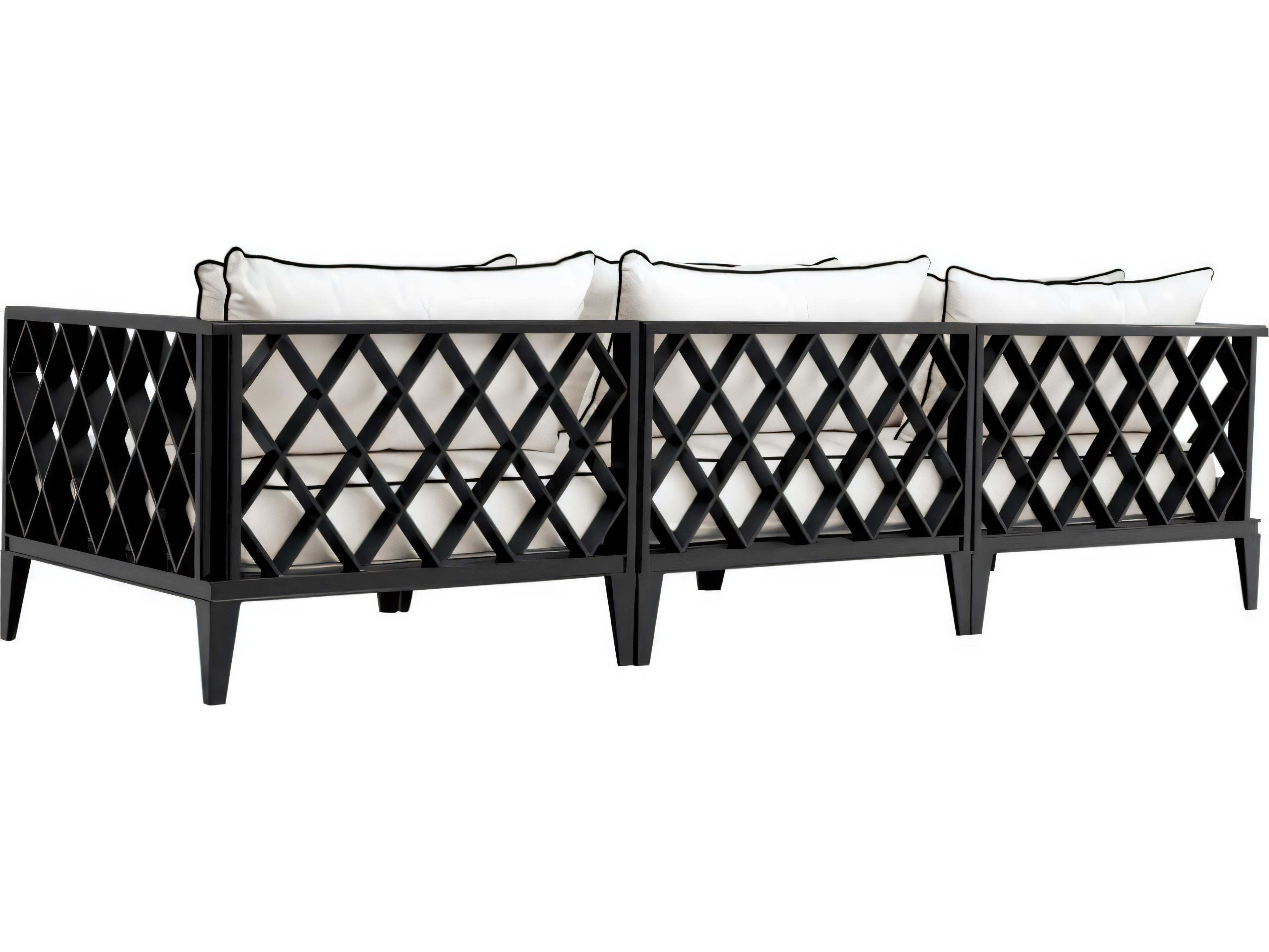 Eichholtz Outdoor White Finish Sunbrella Mineral Blue Sofa