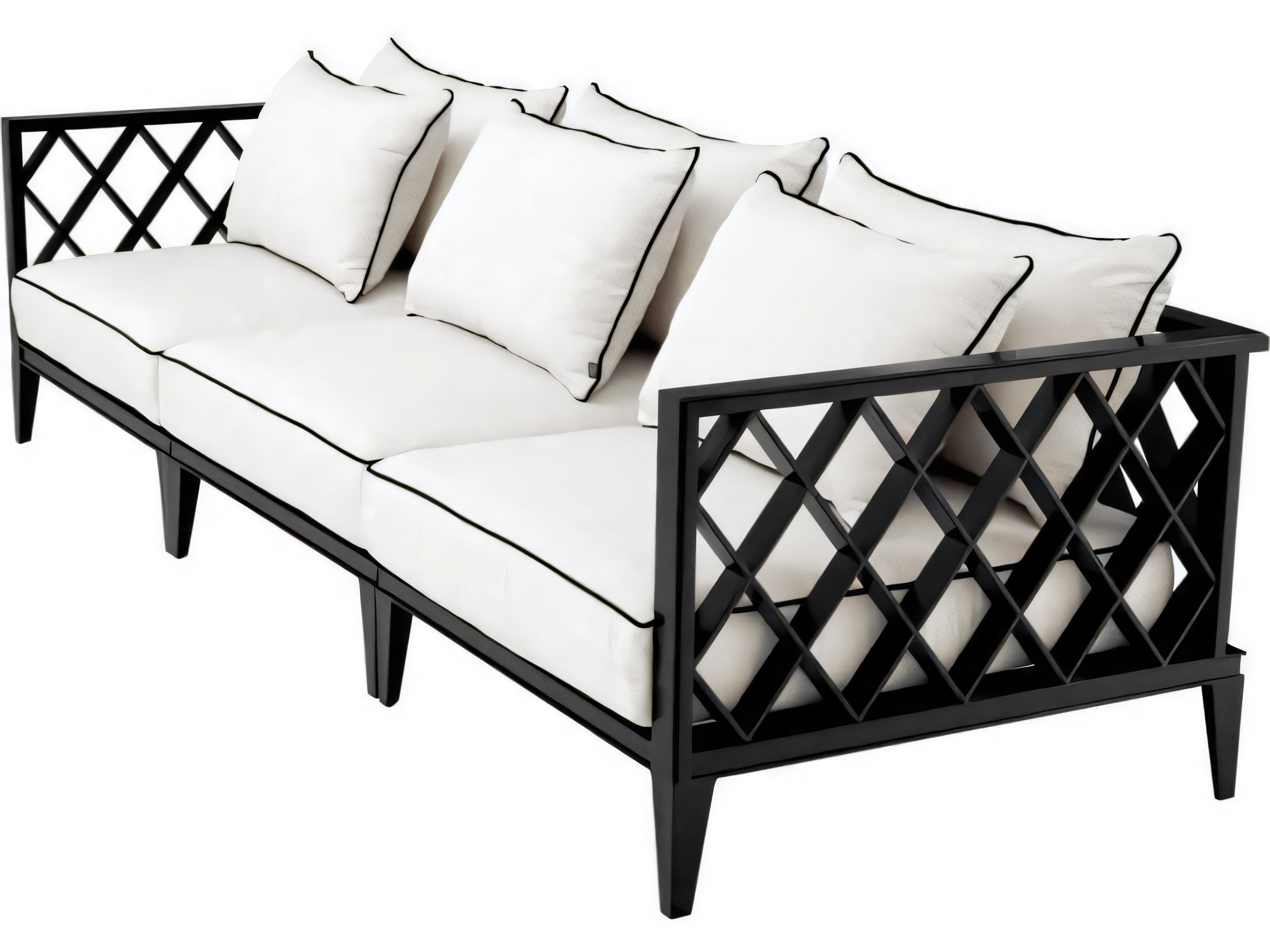 Eichholtz Outdoor White Finish Sunbrella Mineral Blue Sofa