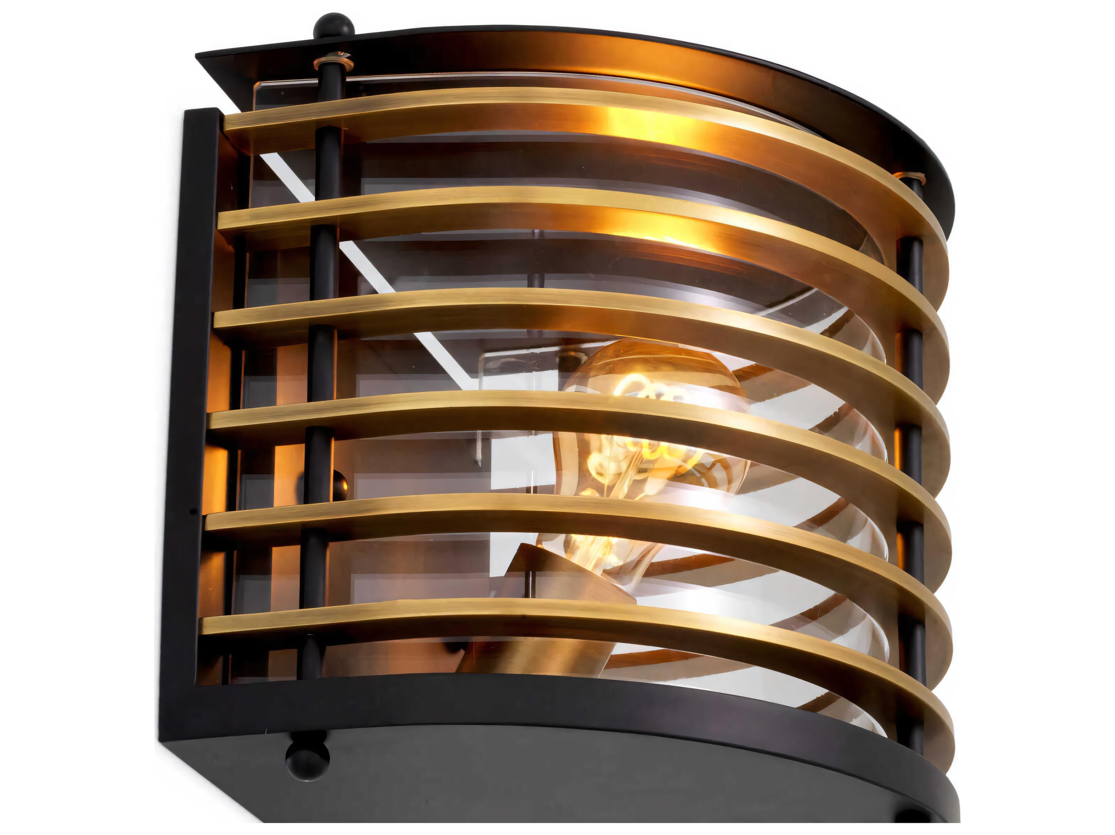 Eichholtz Outdoor Black Finish Antique Brass Clear Glass Light