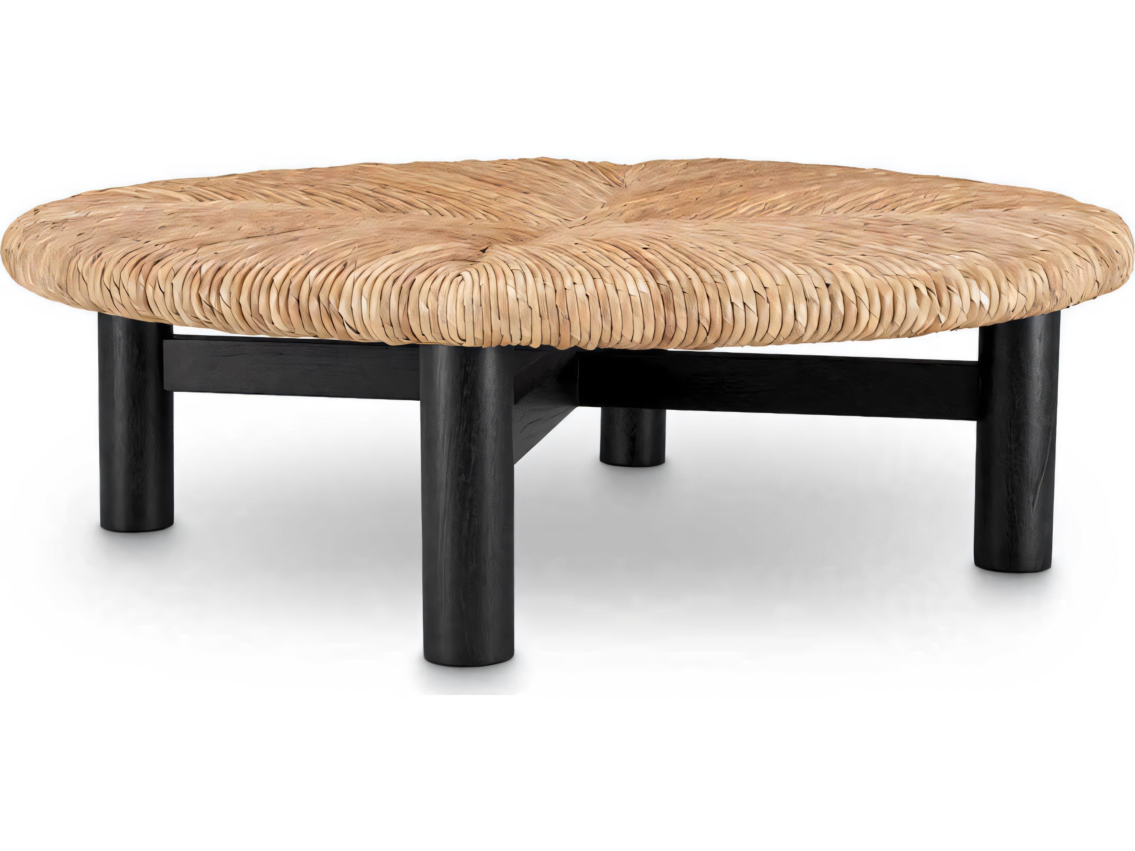 Eichholtz Outdoor Classic Black Finish Natural Seagrass Rush Coffee Table
