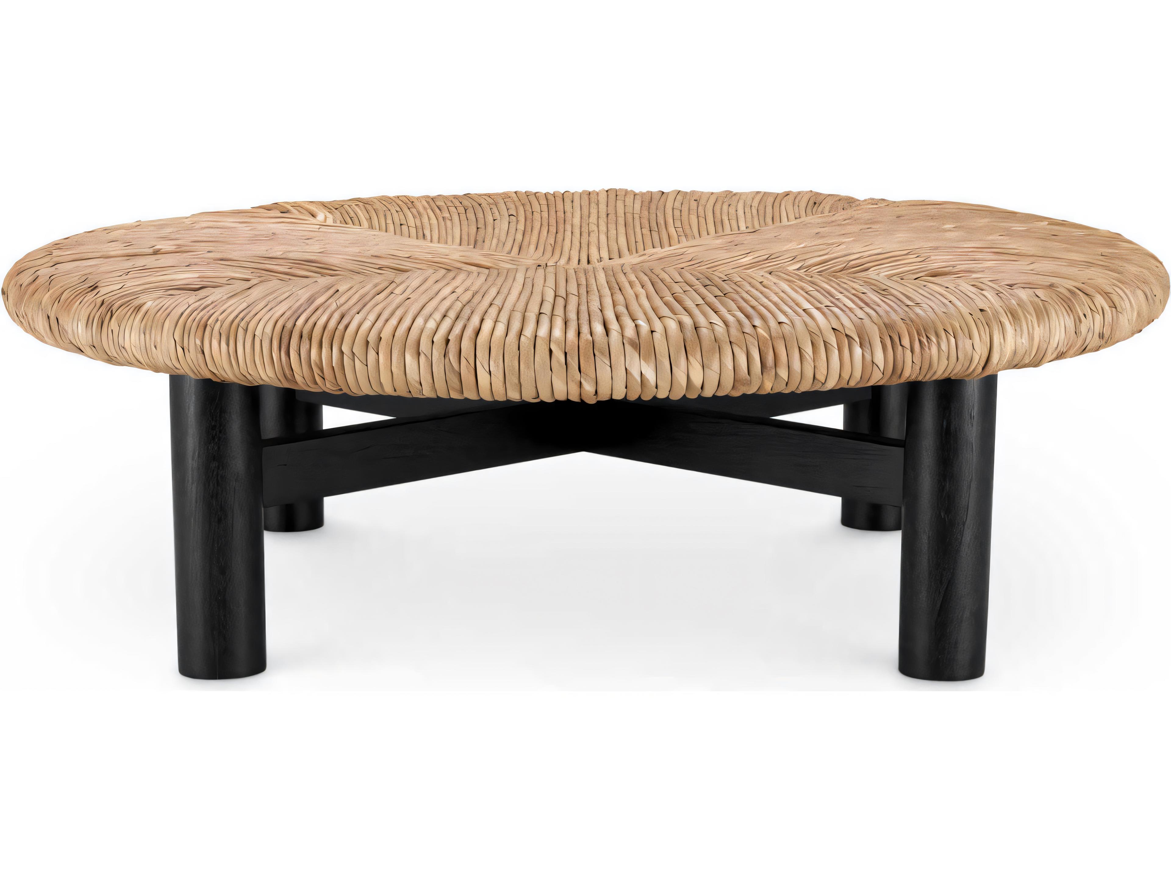 Eichholtz Outdoor Classic Black Finish Natural Seagrass Rush Coffee Table