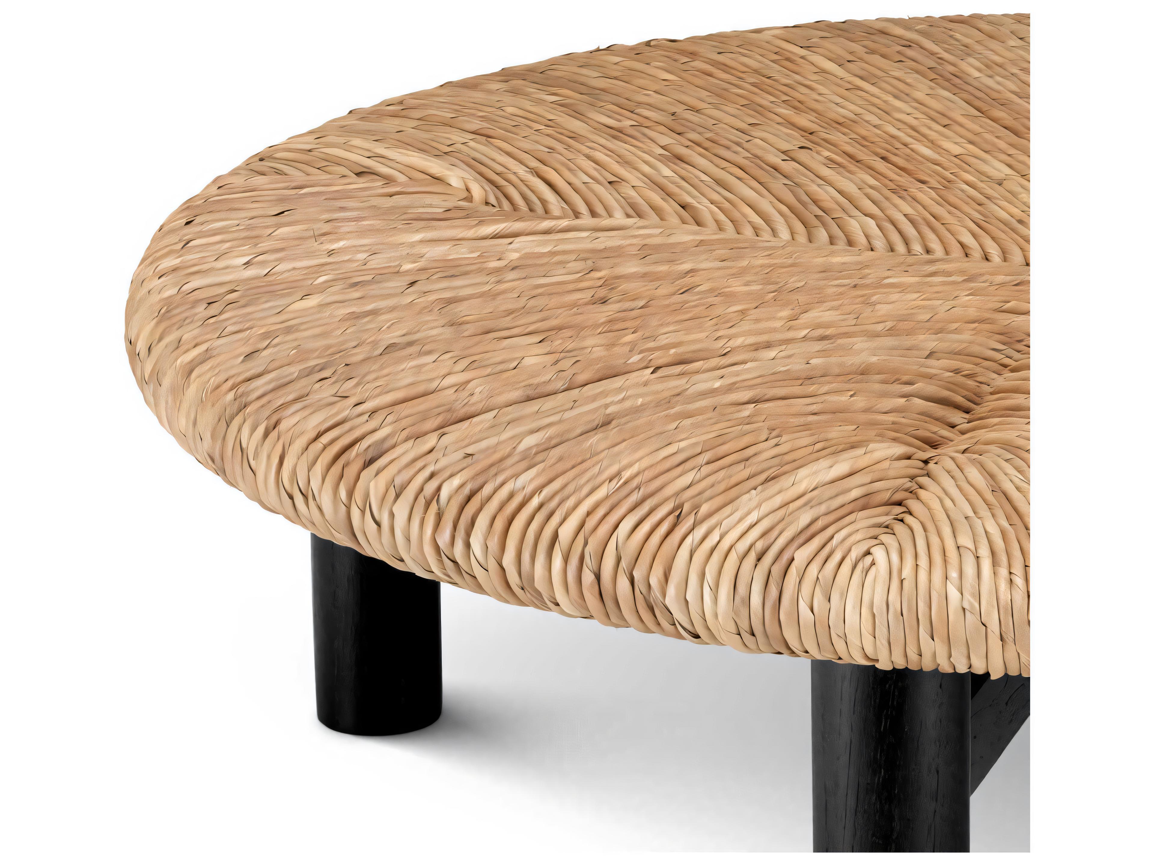 Eichholtz Outdoor Classic Black Finish Natural Seagrass Rush Coffee Table
