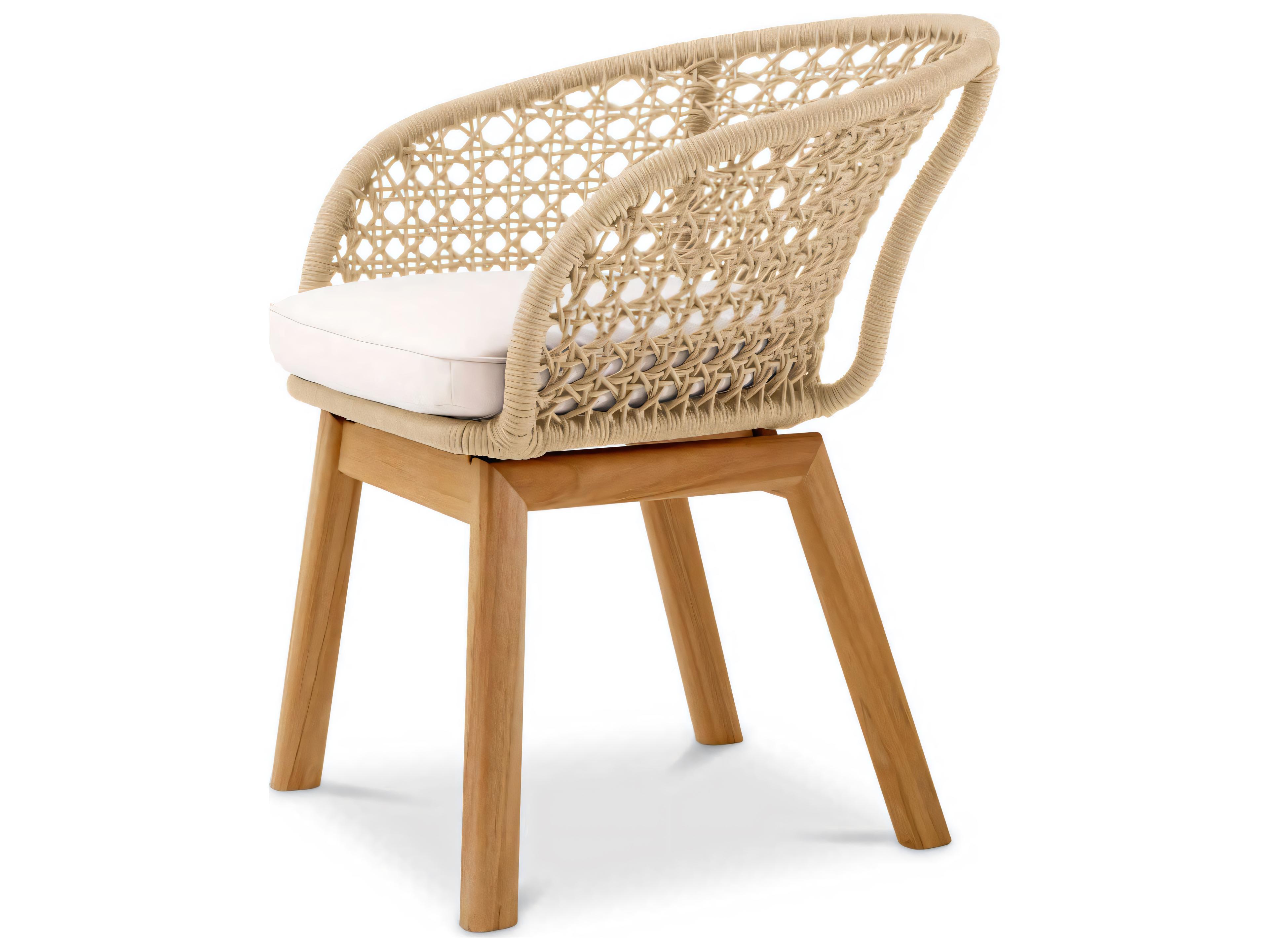 Eichholtz Outdoor Flores Off-white Natural Teak Cream Rope Dining Chair