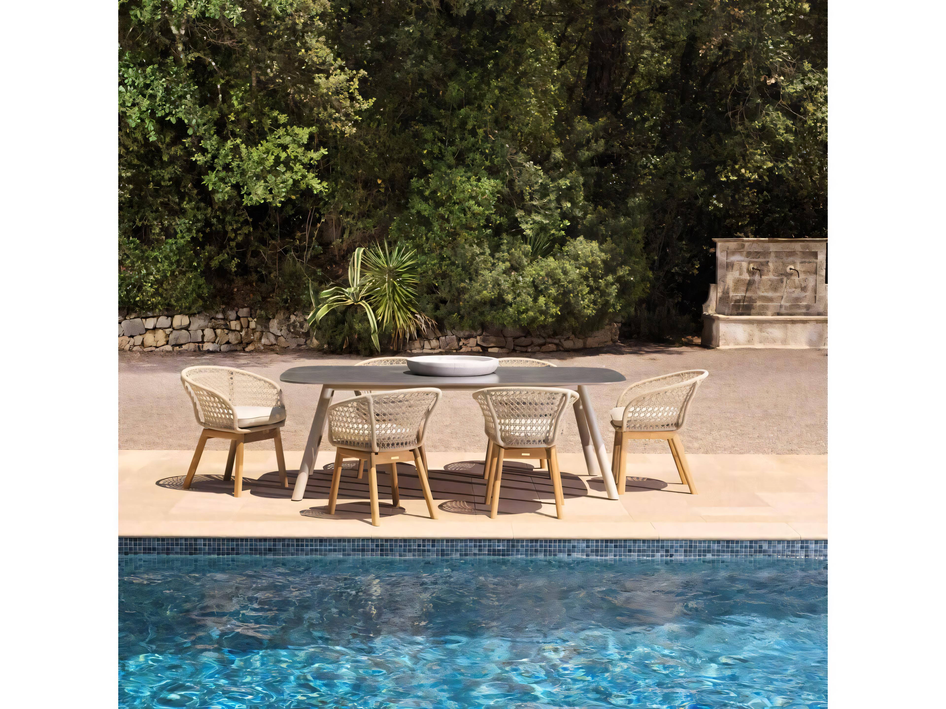 Eichholtz Outdoor Sand Finish Light Grey Ceramic Marble Look Top Dining Table