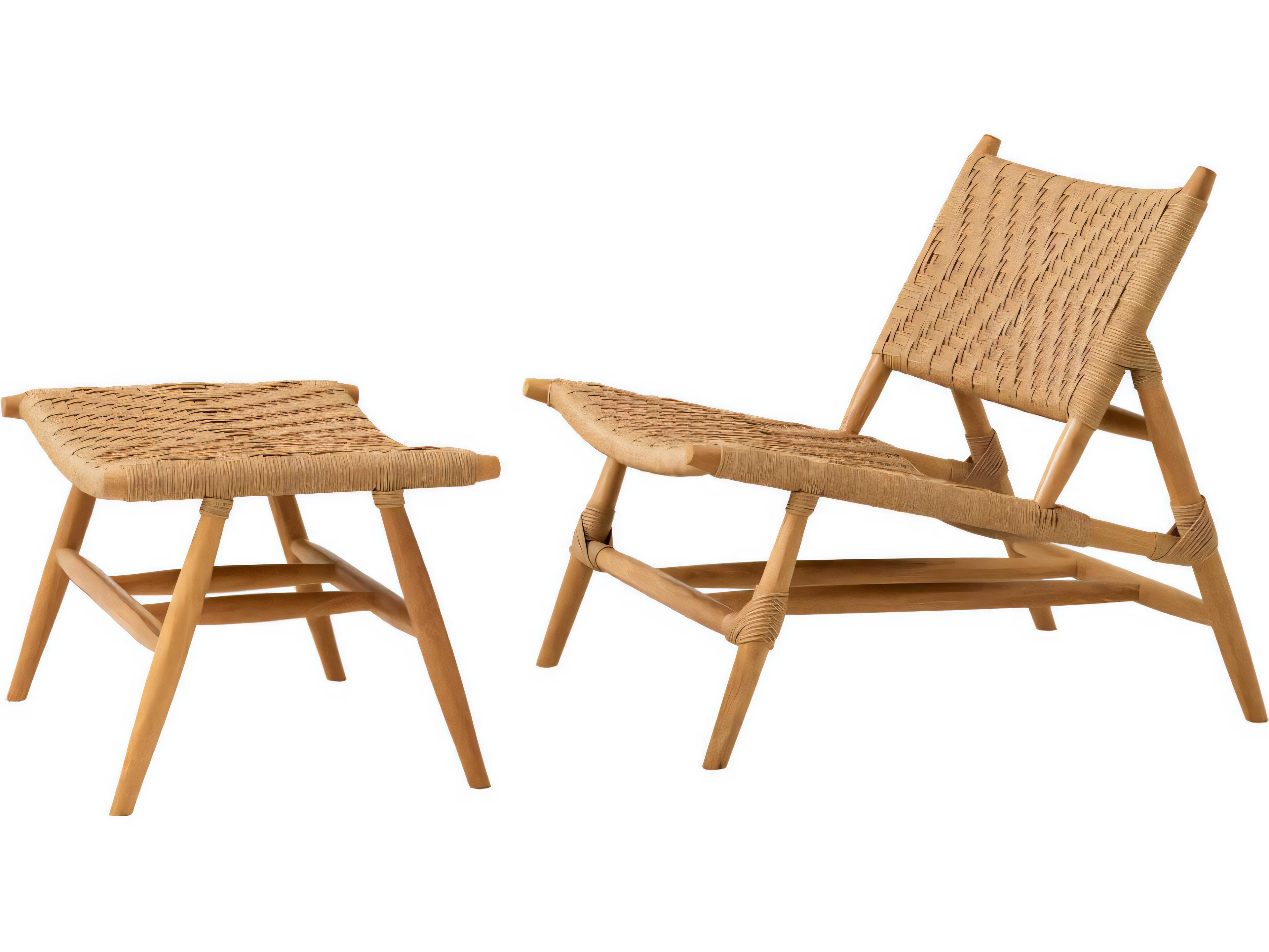 Eichholtz Outdoor Natural Teak Color Weave Lounge Chair