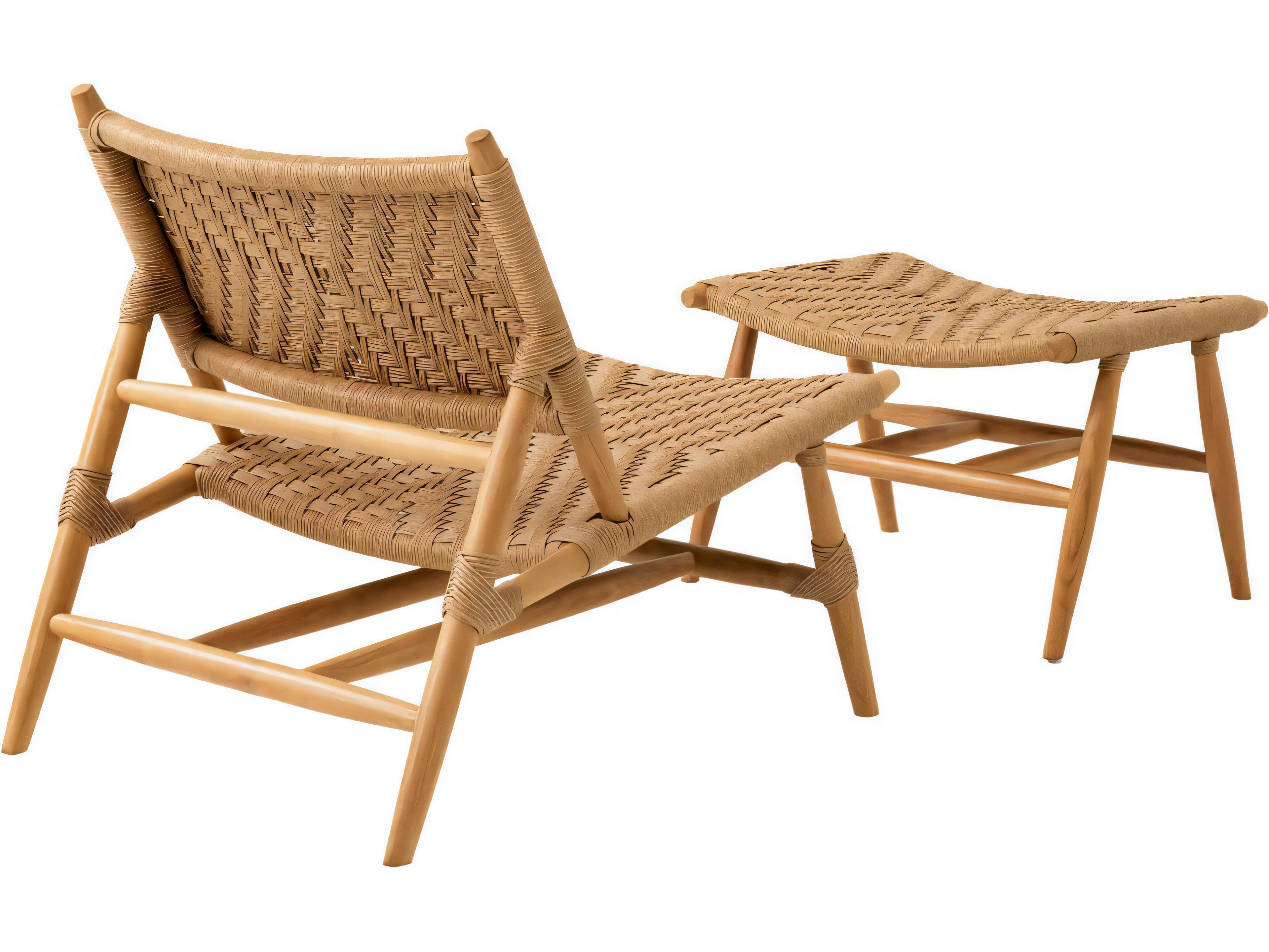 Eichholtz Outdoor Natural Teak Color Weave Lounge Chair