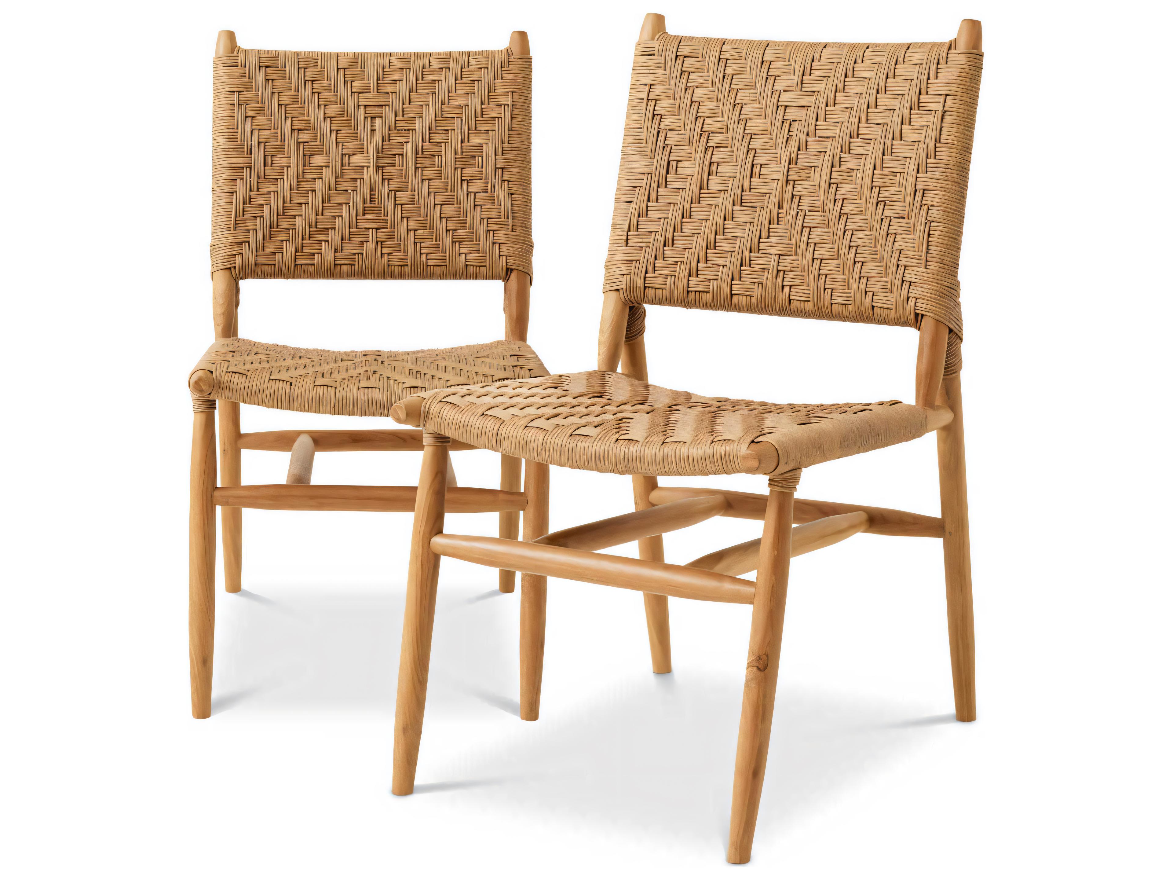 Eichholtz Outdoor Natural Teak Color Weave Dining Chair Set of 2
