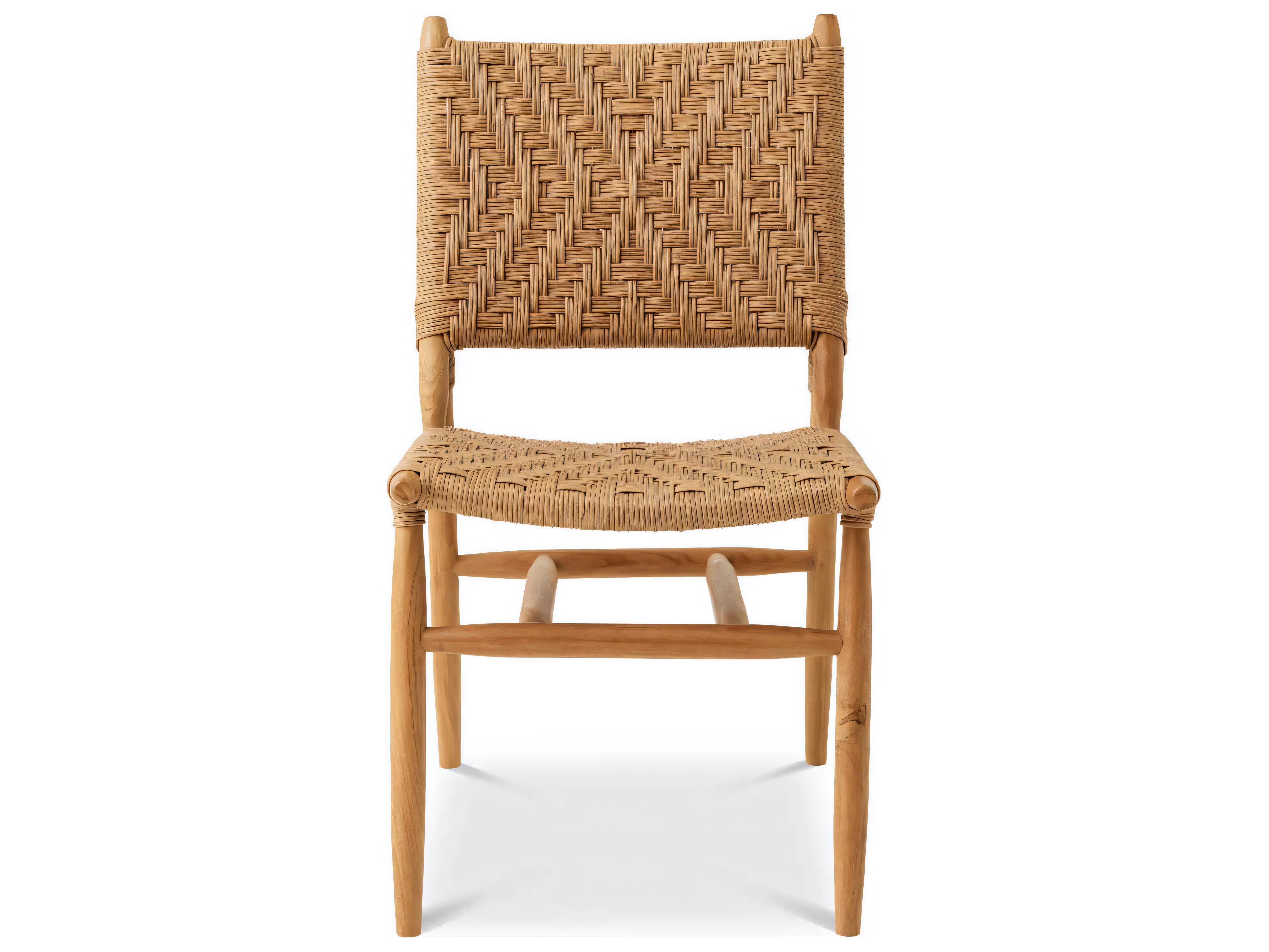 Eichholtz Outdoor Natural Teak Color Weave Dining Chair Set of 2