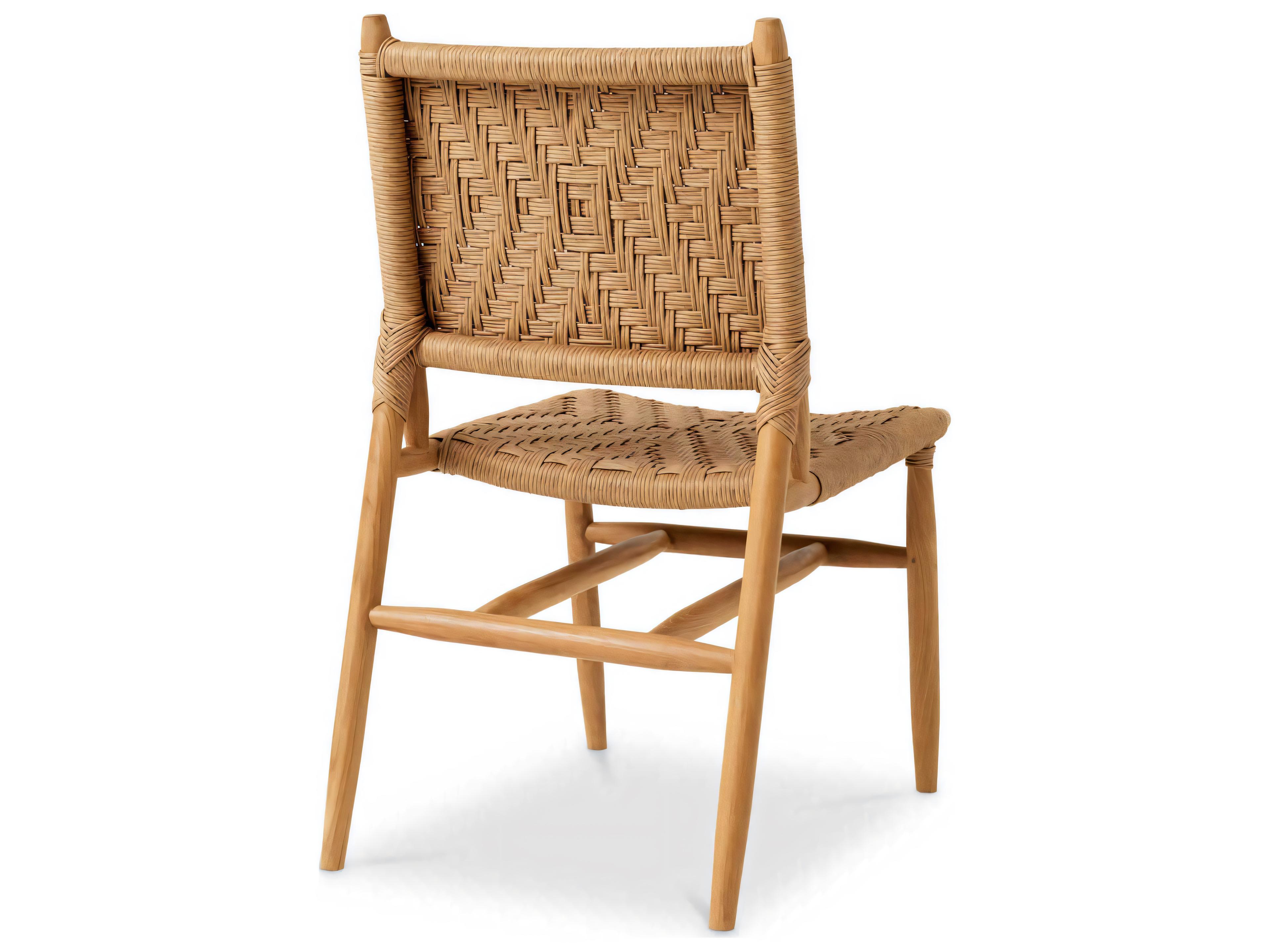 Eichholtz Outdoor Natural Teak Color Weave Dining Chair Set of 2