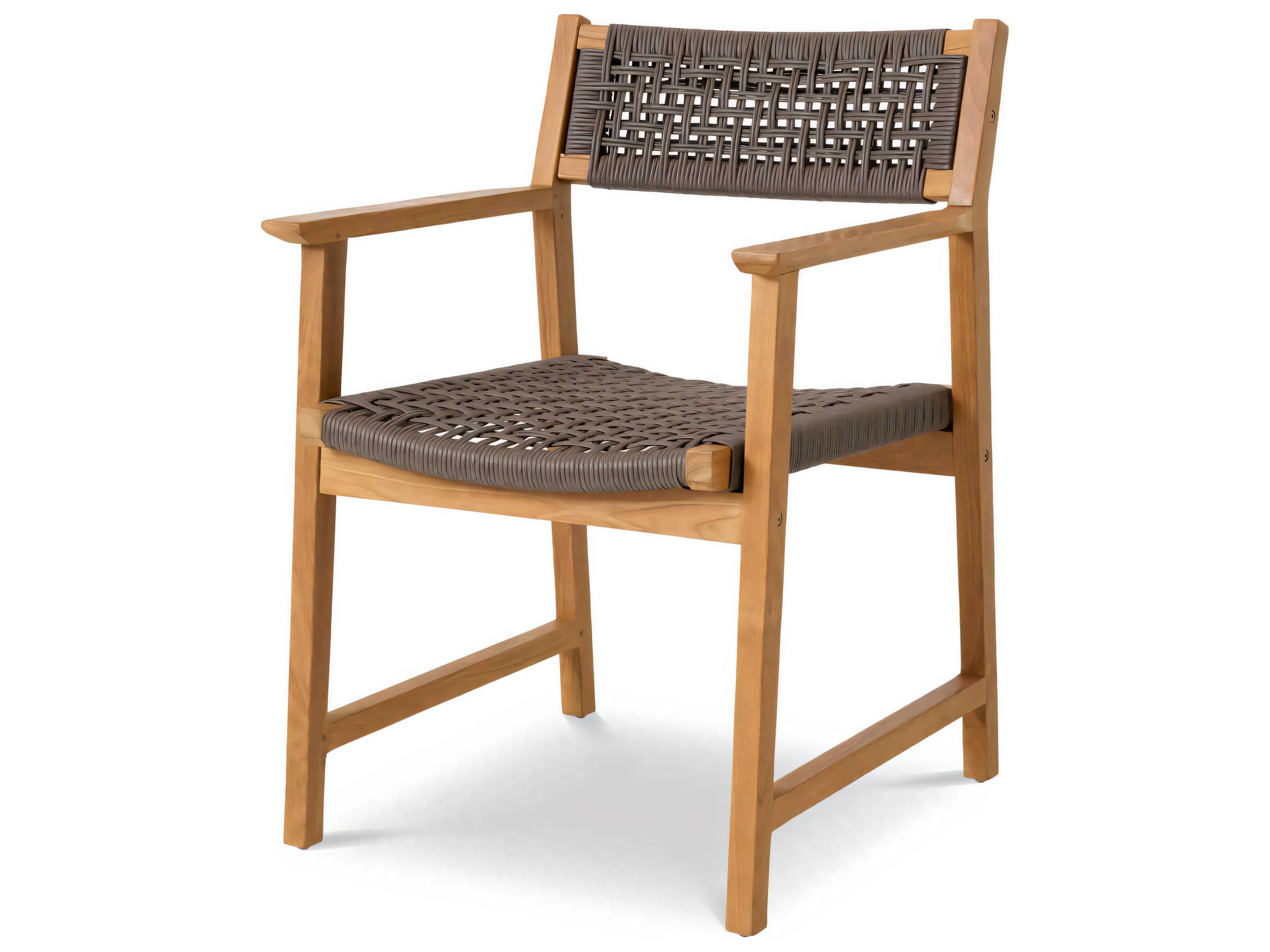 Eichholtz Outdoor Natural Teak Grey Color Weave Dining Chair Set of 2