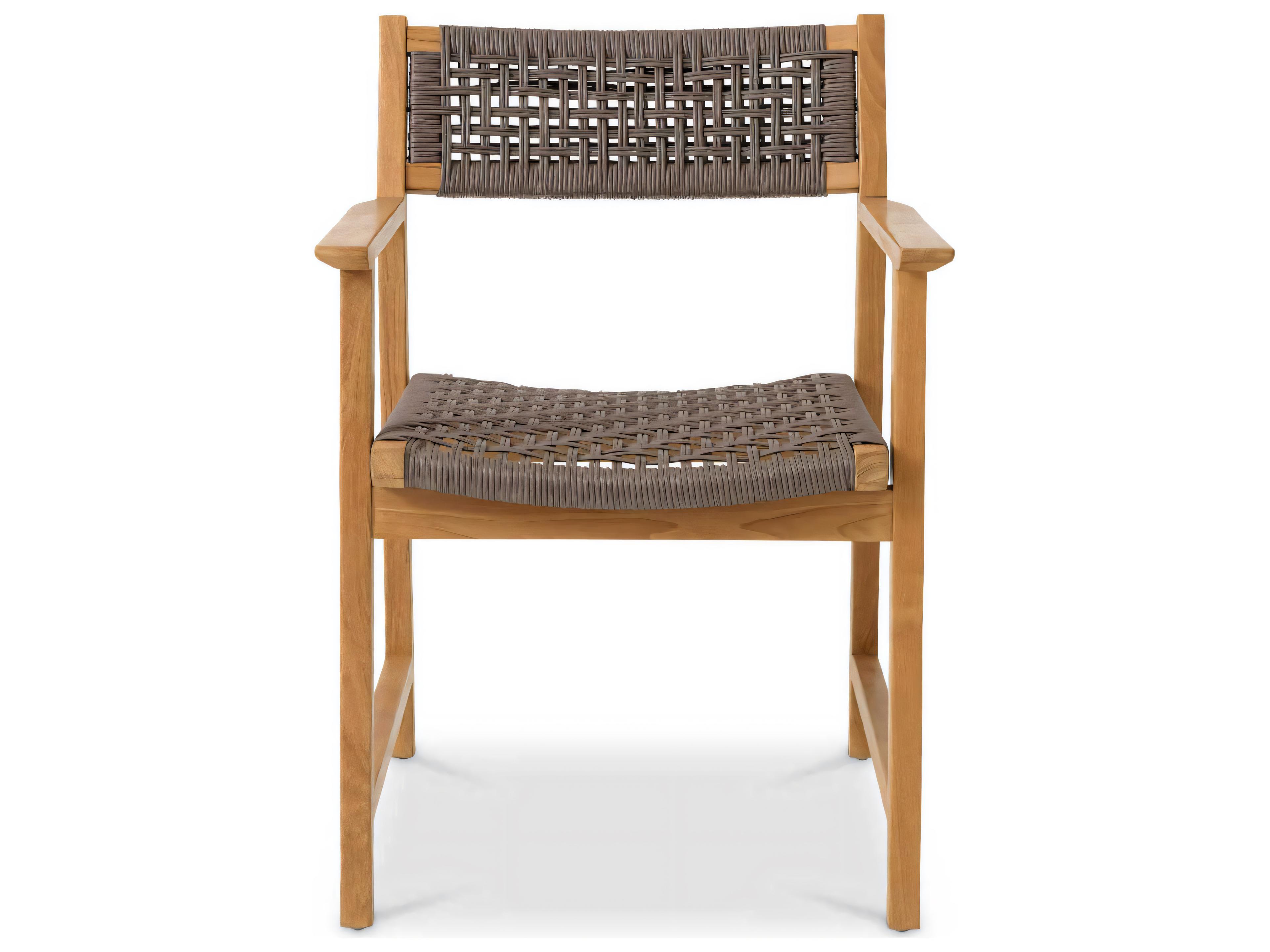 Eichholtz Outdoor Natural Teak Grey Color Weave Dining Chair Set of 2