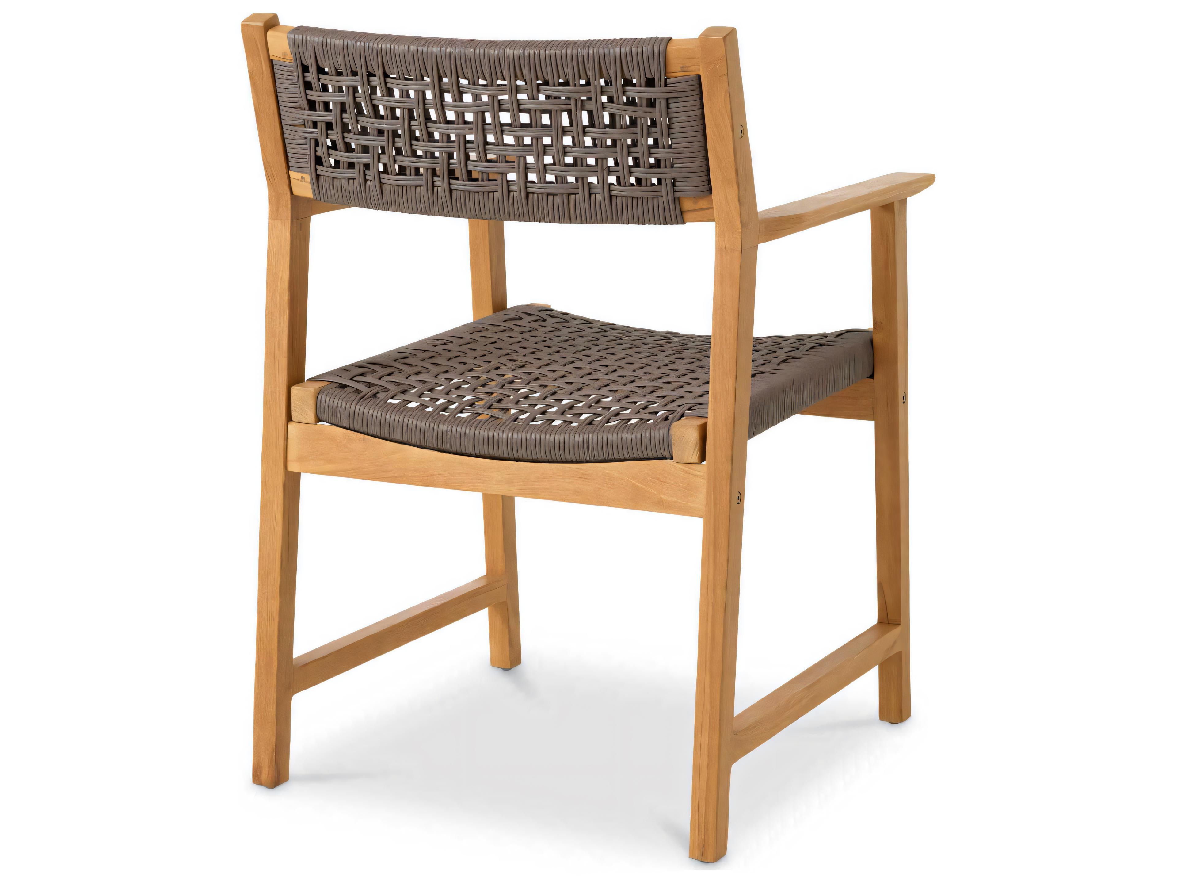 Eichholtz Outdoor Natural Teak Grey Color Weave Dining Chair Set of 2