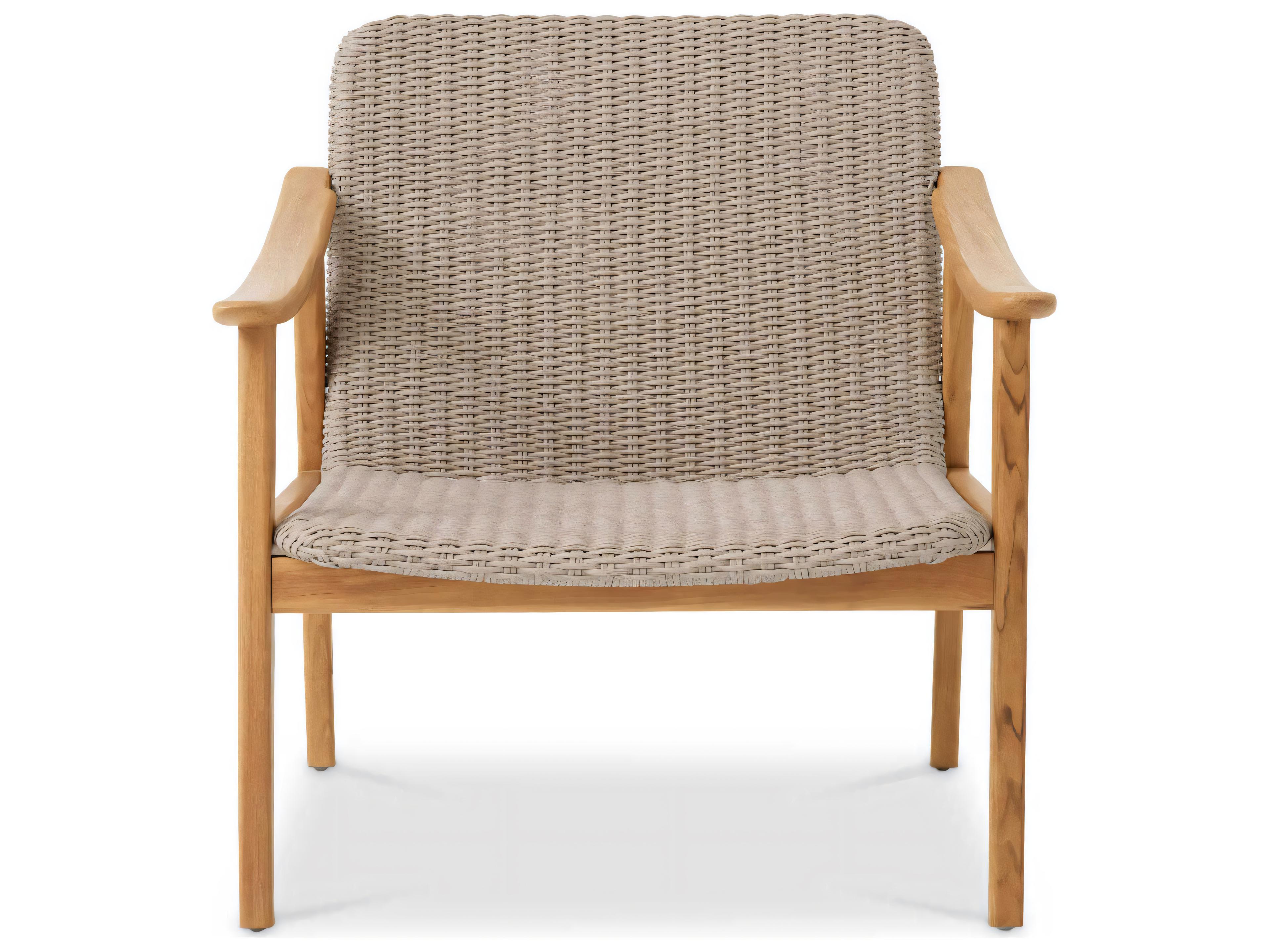 Eichholtz Outdoor Natural Teak Taupe Color Weave Lounge Chair
