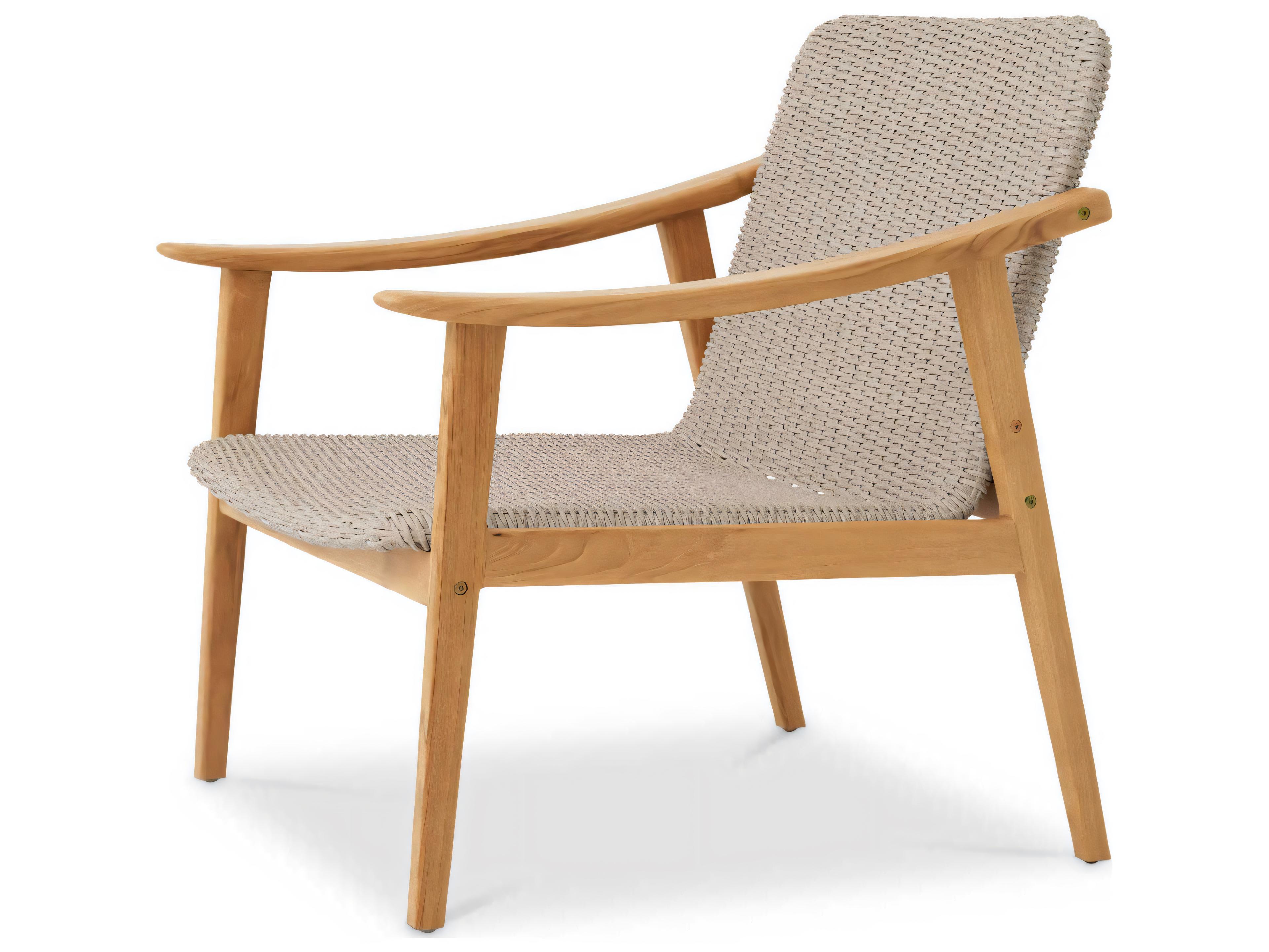 Eichholtz Outdoor Natural Teak Taupe Color Weave Lounge Chair