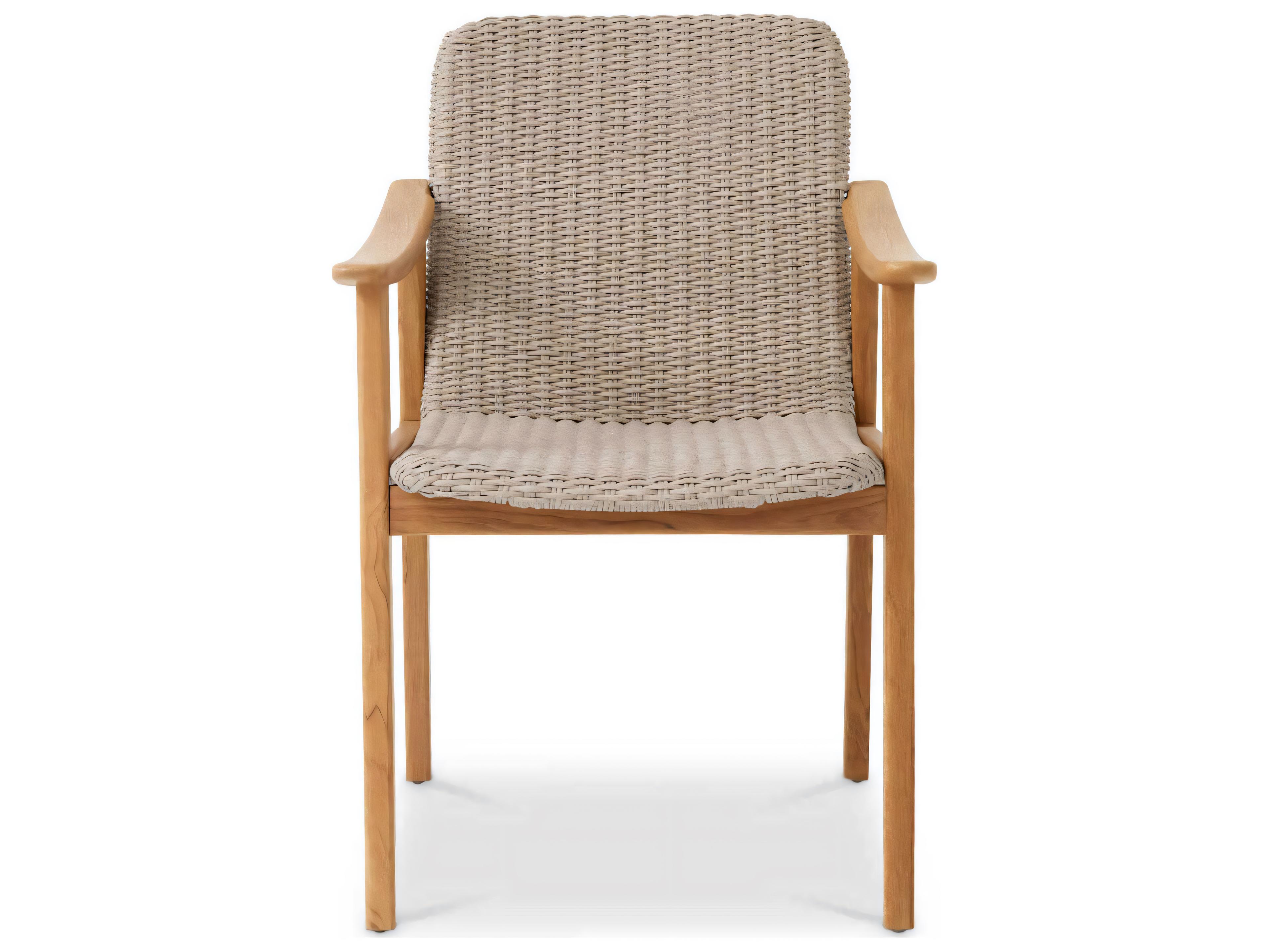 Eichholtz Outdoor Natural Teak Taupe Color Weave Dining Chair
