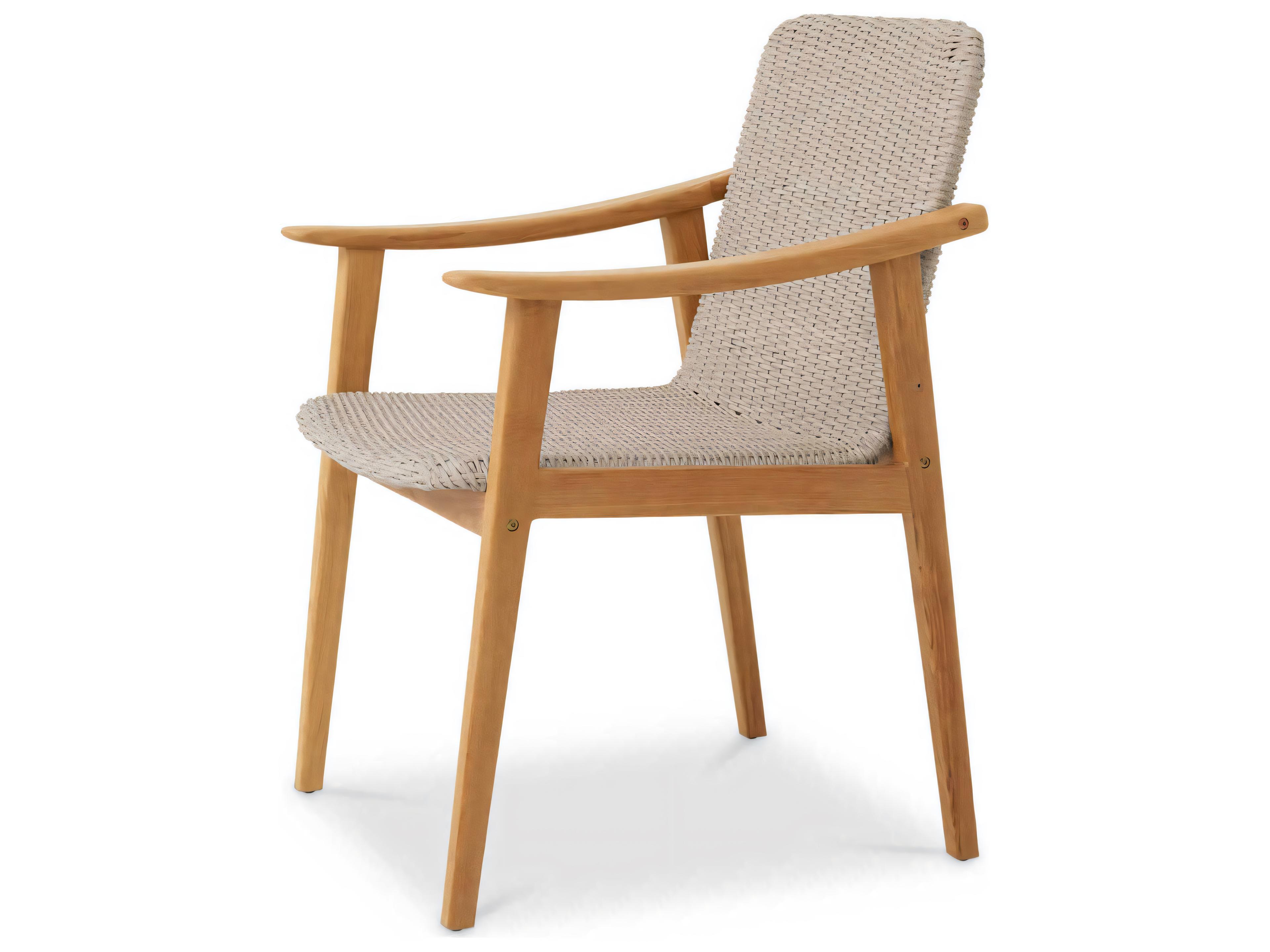Eichholtz Outdoor Natural Teak Taupe Color Weave Dining Chair