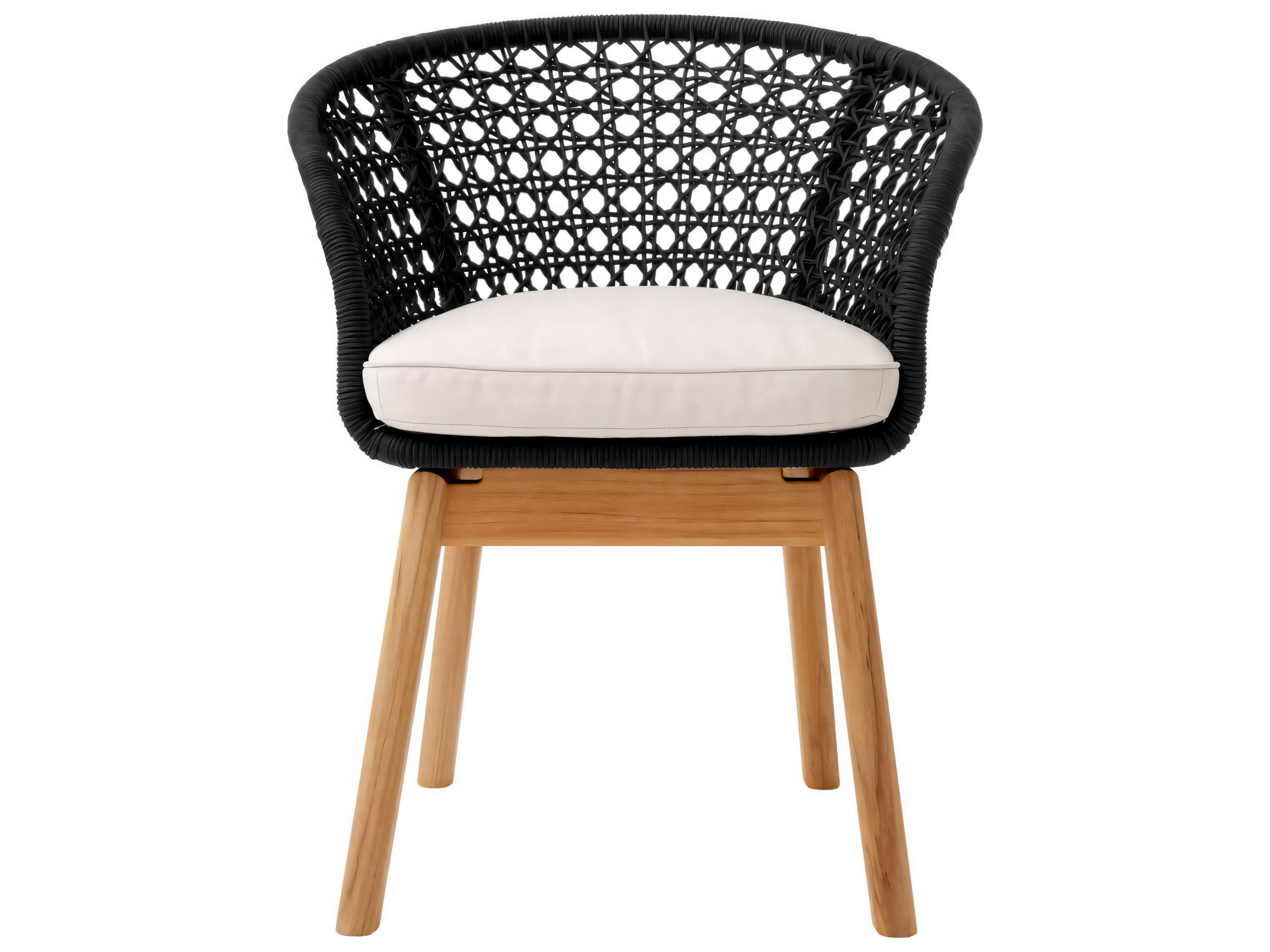 Eichholtz Outdoor Flores Off-white Natural Teak Black Rope Dining Chair