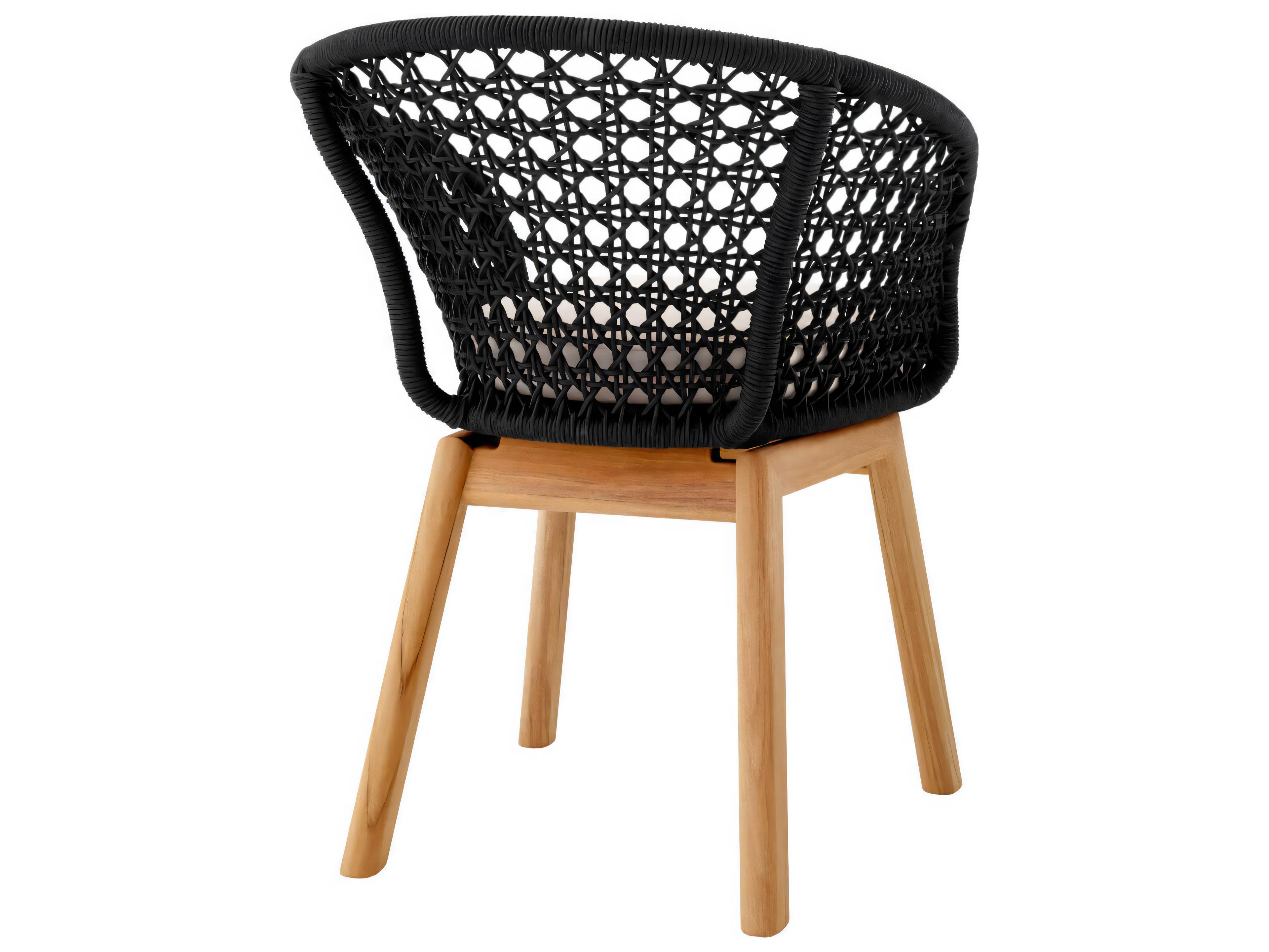 Eichholtz Outdoor Flores Off-white Natural Teak Black Rope Dining Chair