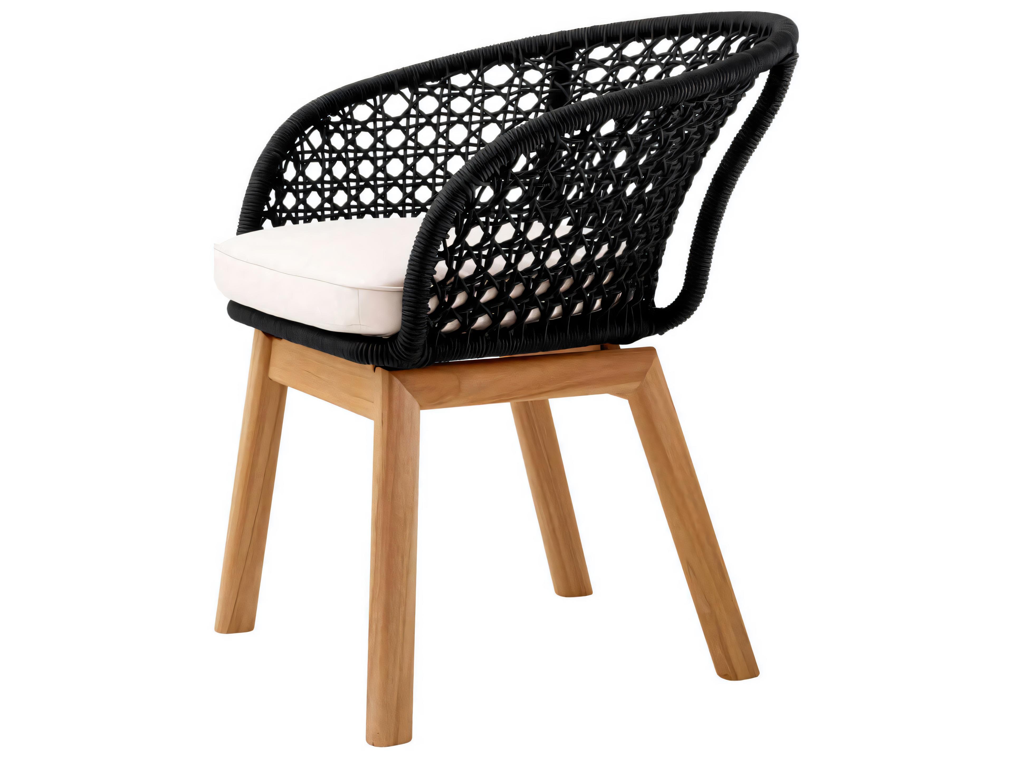 Eichholtz Outdoor Flores Off-white Natural Teak Black Rope Dining Chair