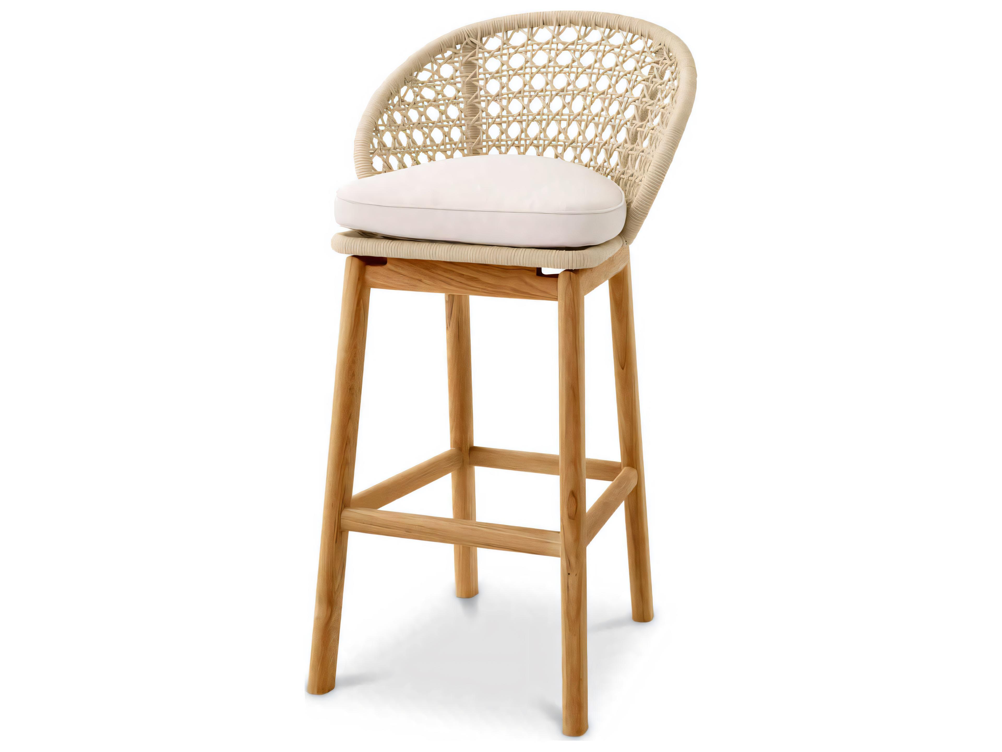 Eichholtz Outdoor Flores Off-white Natural Teak Cream Rope Bar Stool