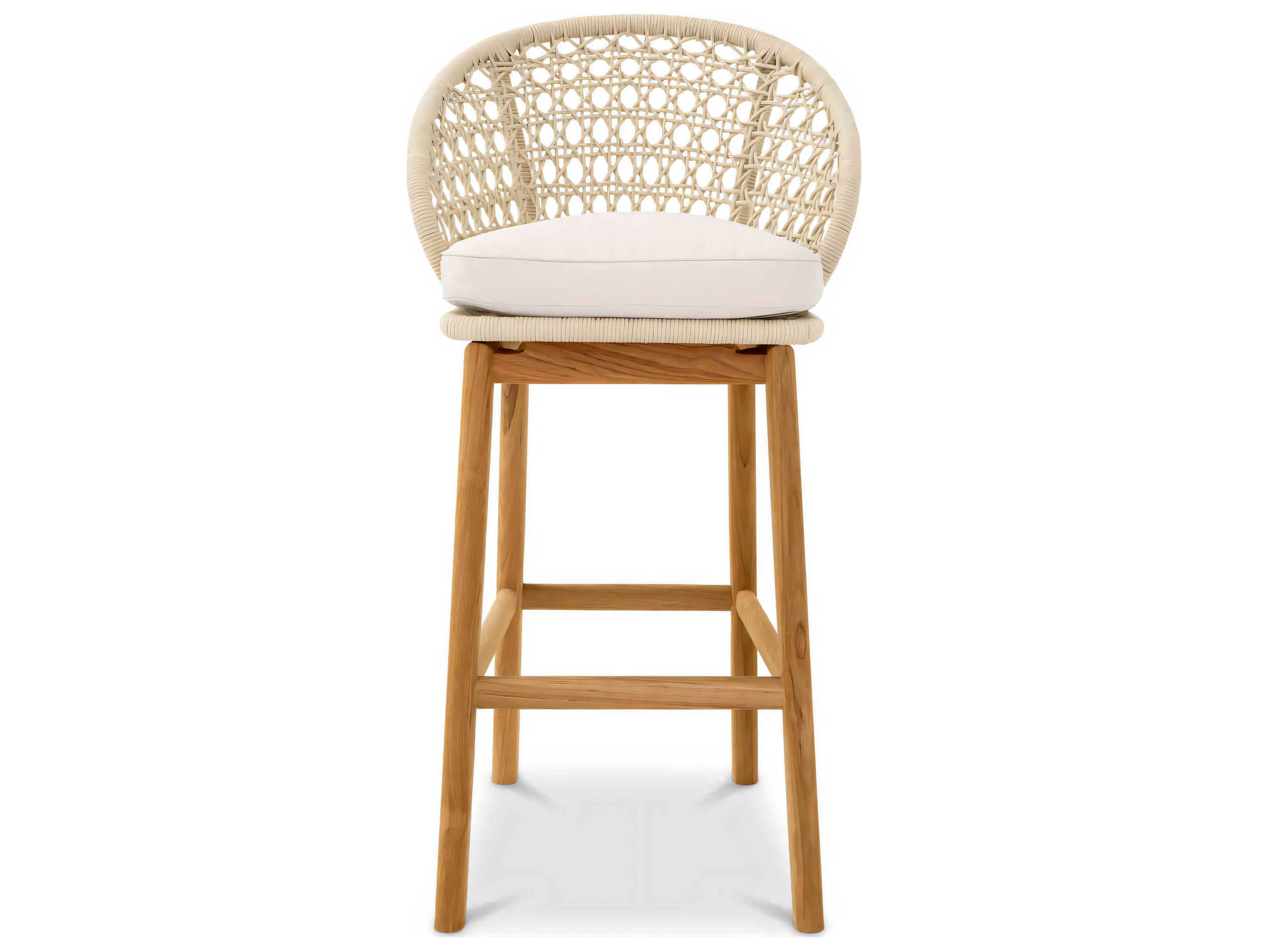 Eichholtz Outdoor Flores Off-white Natural Teak Cream Rope Bar Stool