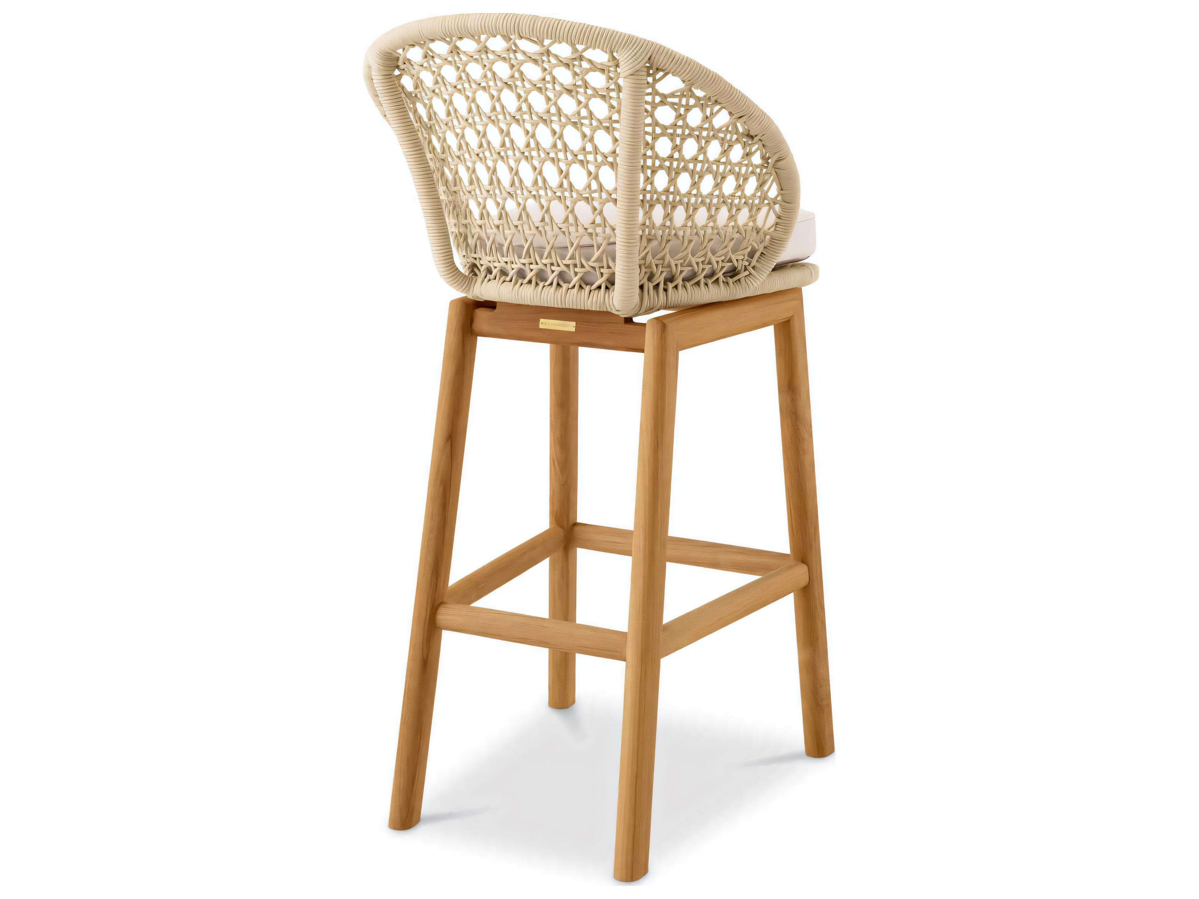 Eichholtz Outdoor Flores Off-white Natural Teak Cream Rope Bar Stool