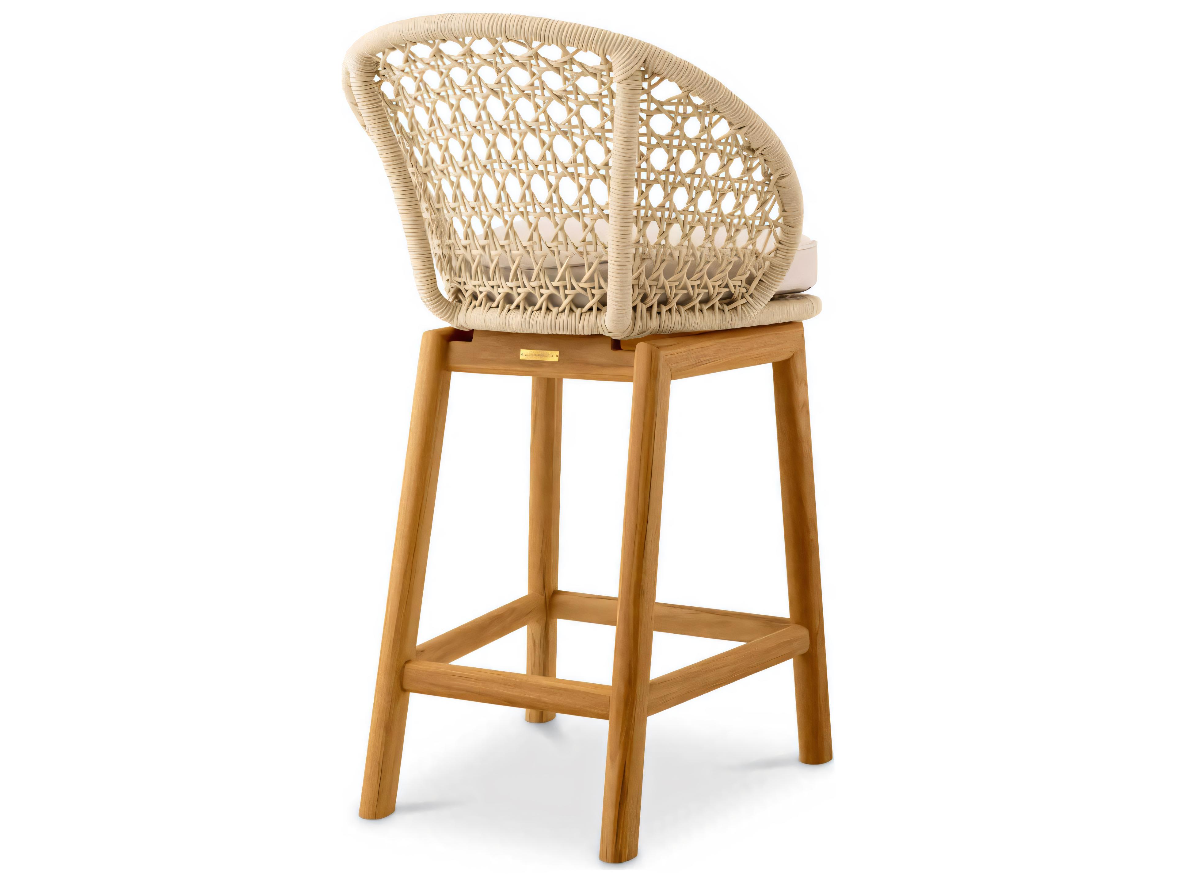 Eichholtz Outdoor Flores Off-white Natural Teak Cream Rope Counter Stool