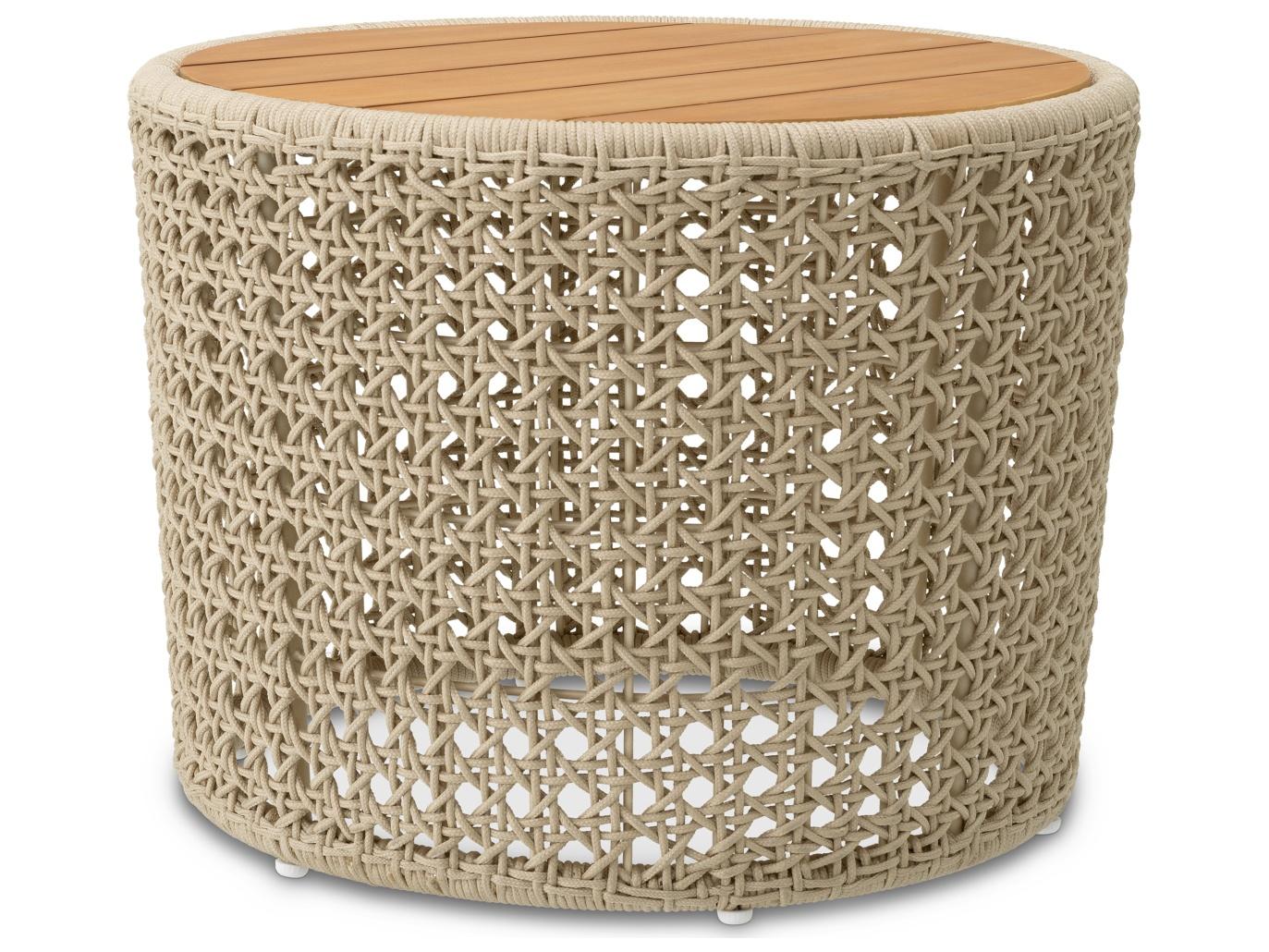Eichholtz Outdoor Natural Teak | Cream Rope Round End Table