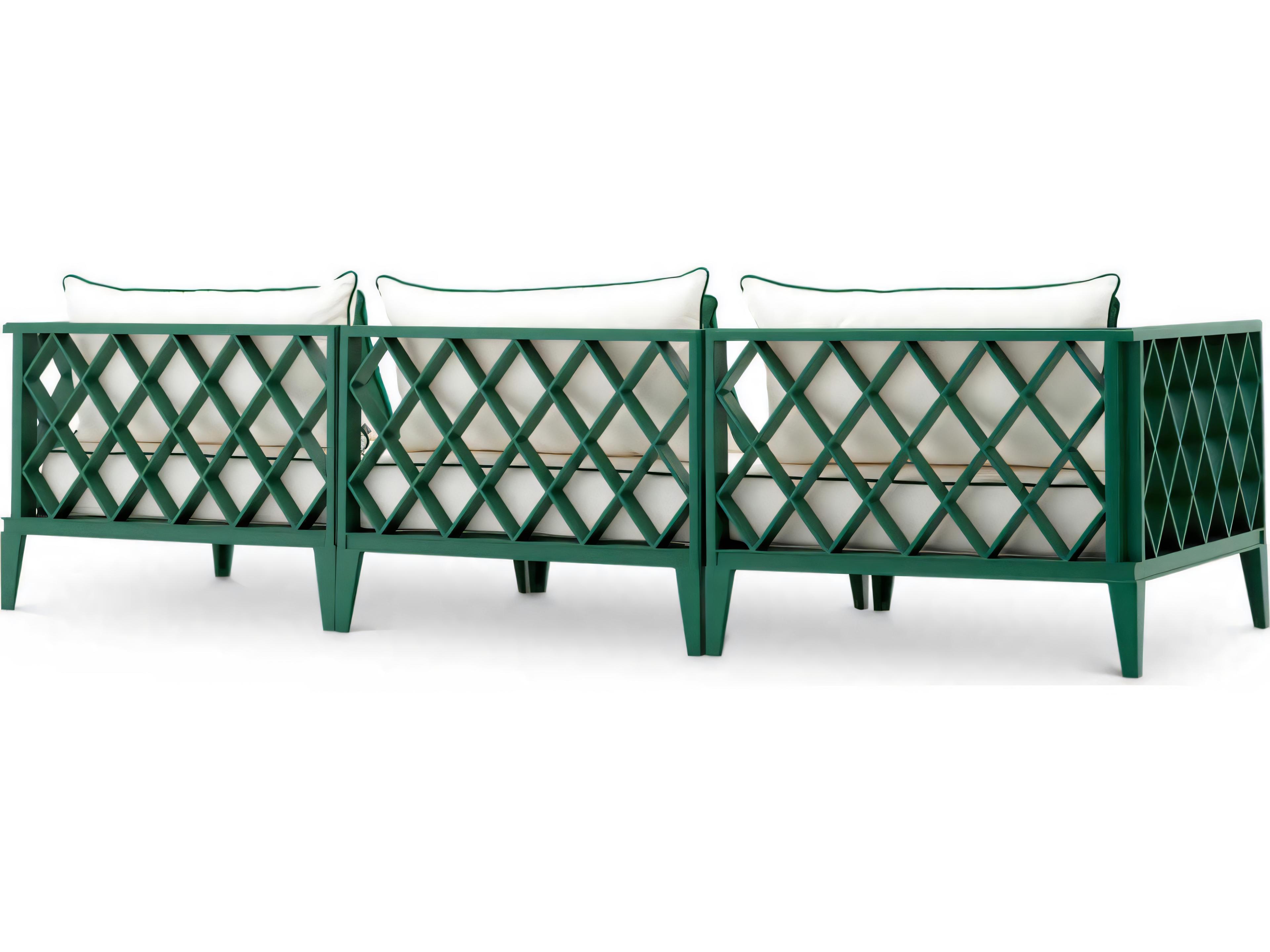 Eichholtz Outdoor White Finish Sunbrella Mineral Blue Sofa