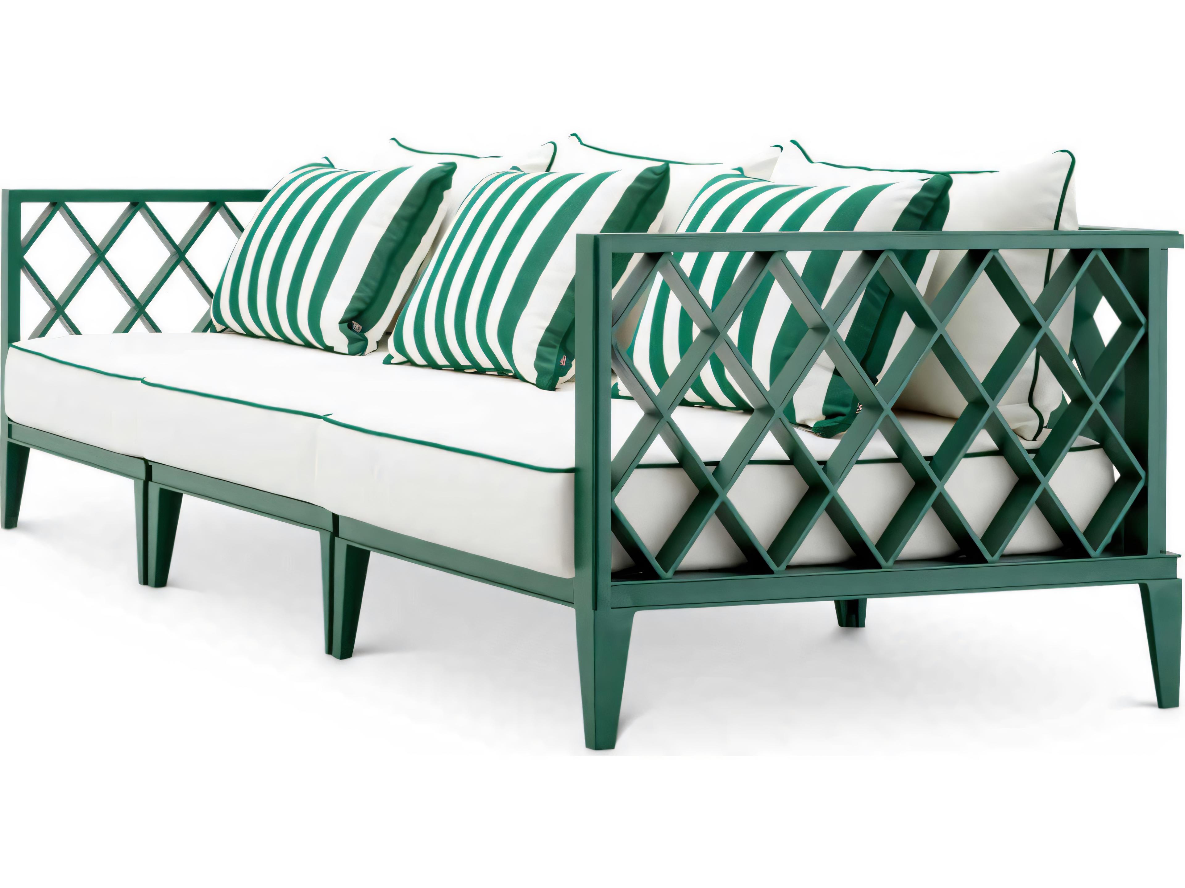 Eichholtz Outdoor White Finish Sunbrella Mineral Blue Sofa