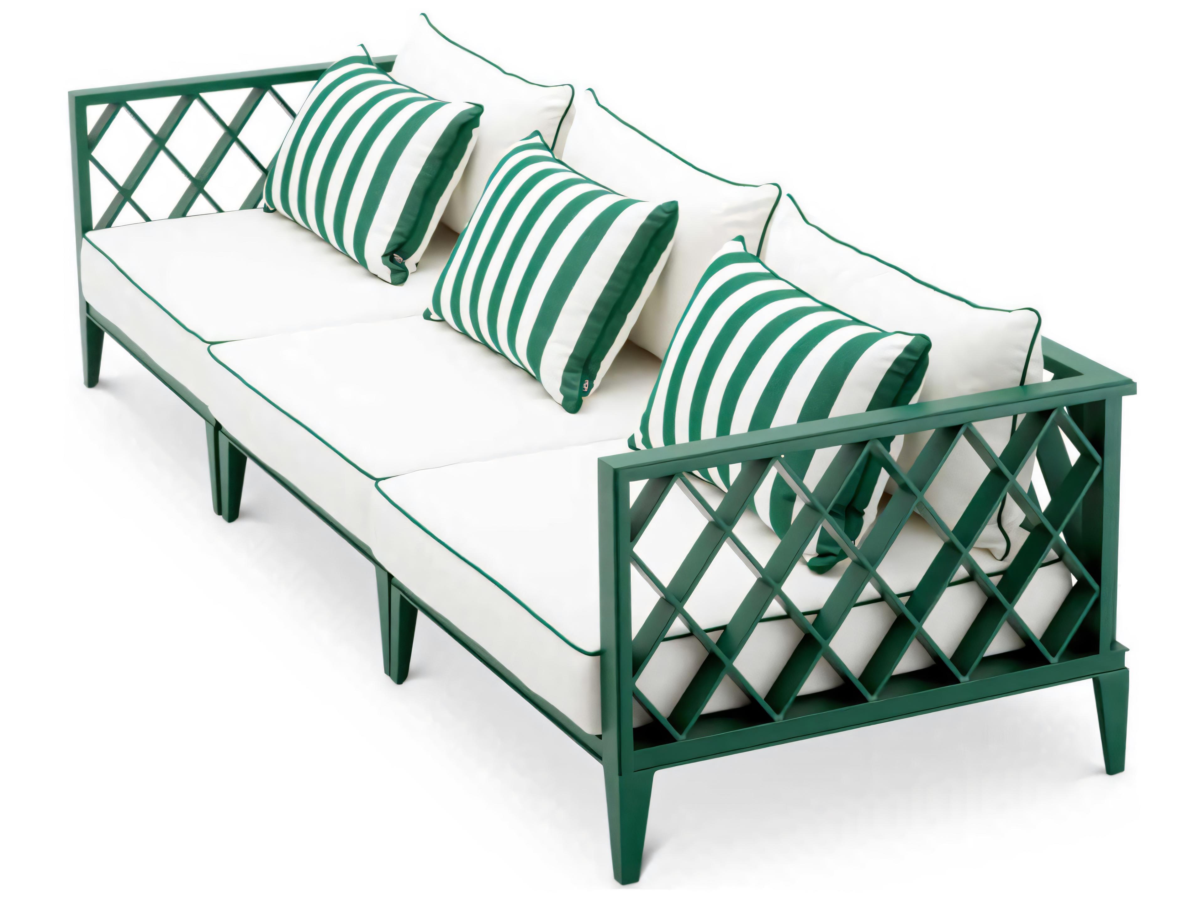 Eichholtz Outdoor White Finish Sunbrella Mineral Blue Sofa