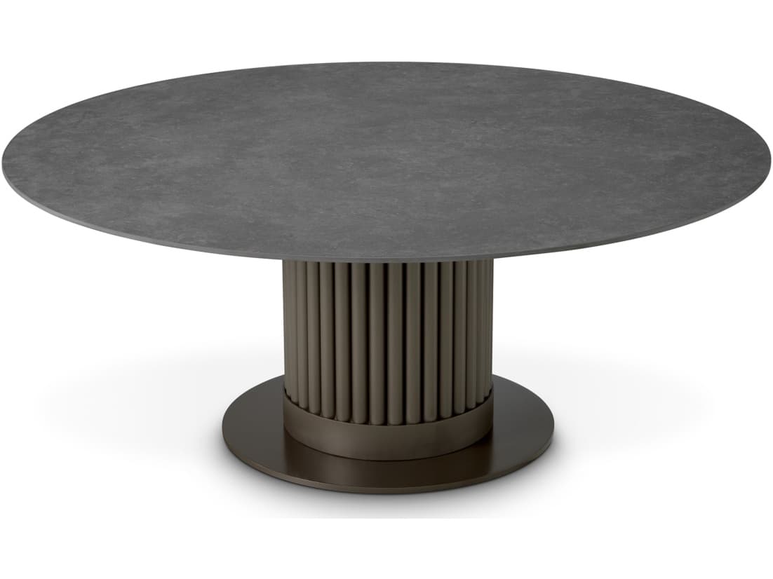 Eichholtz Outdoor Bronze Finish | Grey Ceramic Top Round Coffee Table