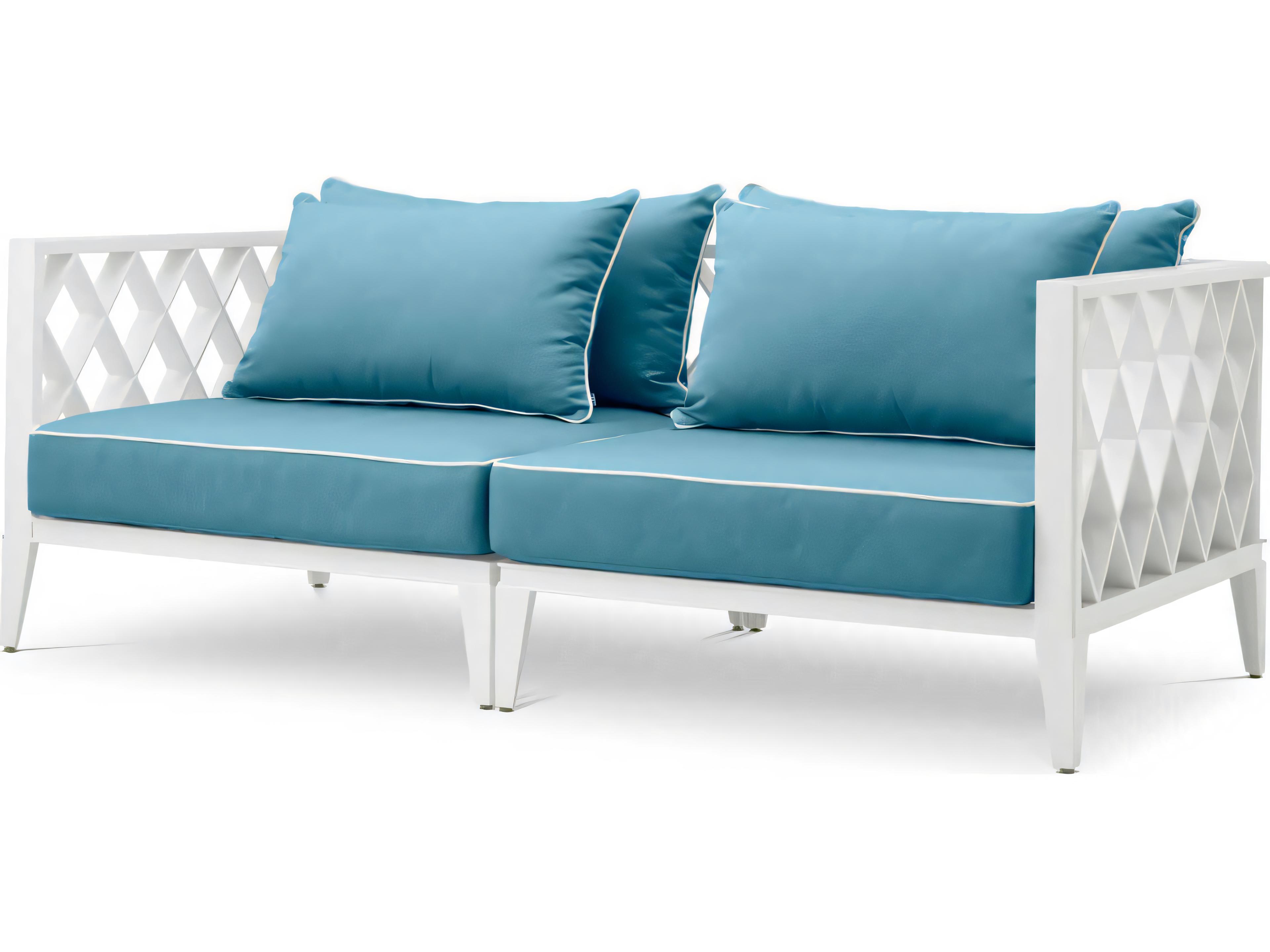 Eichholtz Outdoor White Finish Sunbrella Mineral Blue Sofa