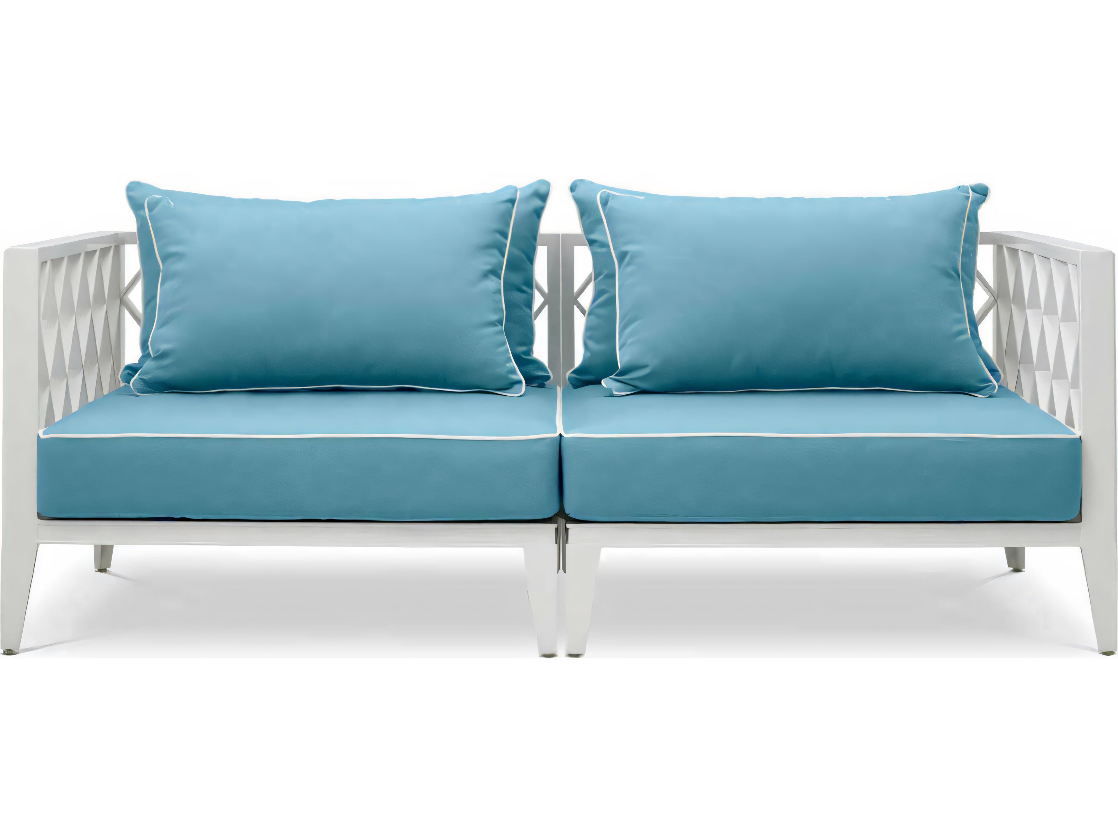 Eichholtz Outdoor White Finish Sunbrella Mineral Blue Sofa