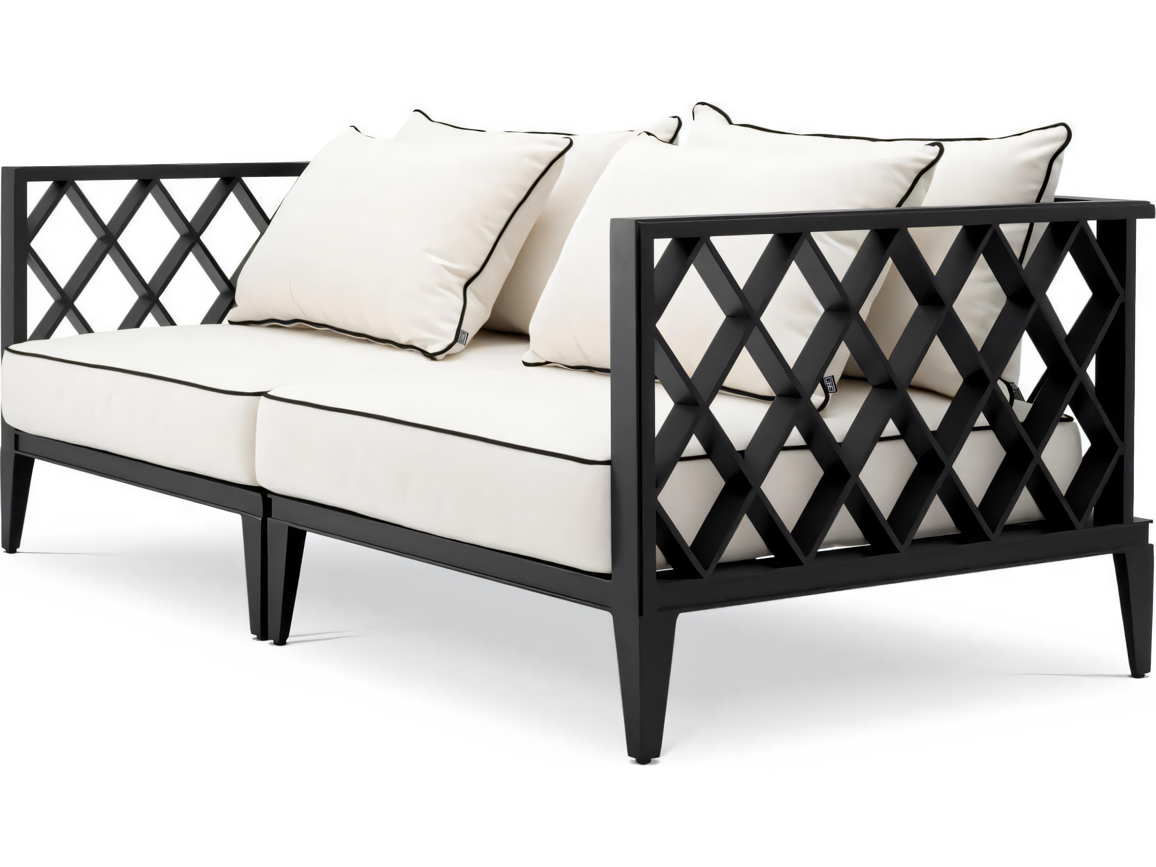 Eichholtz Outdoor Black Finish Sunbrella Canvas Sofa