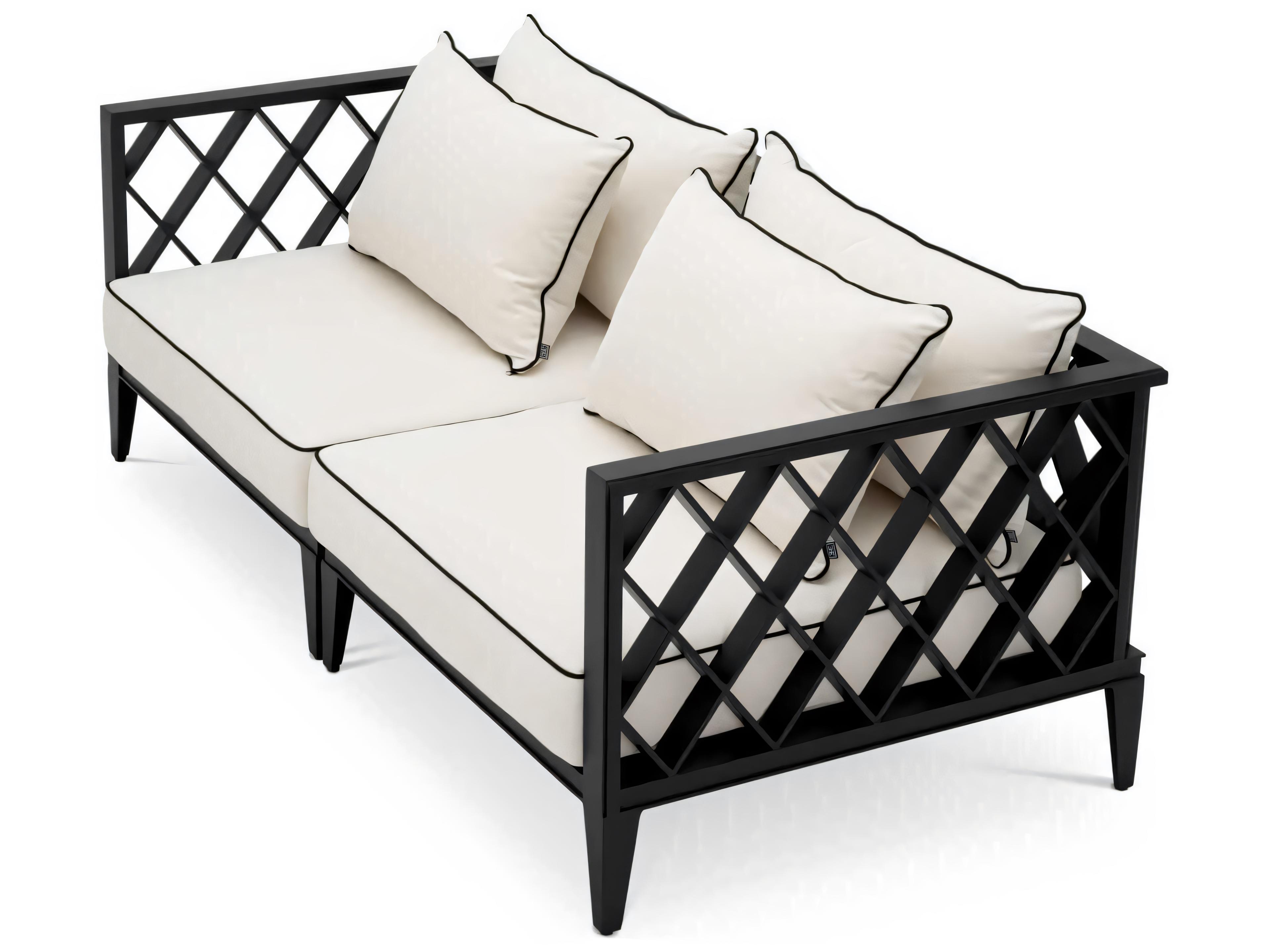 Eichholtz Outdoor Black Finish Sunbrella Canvas Sofa