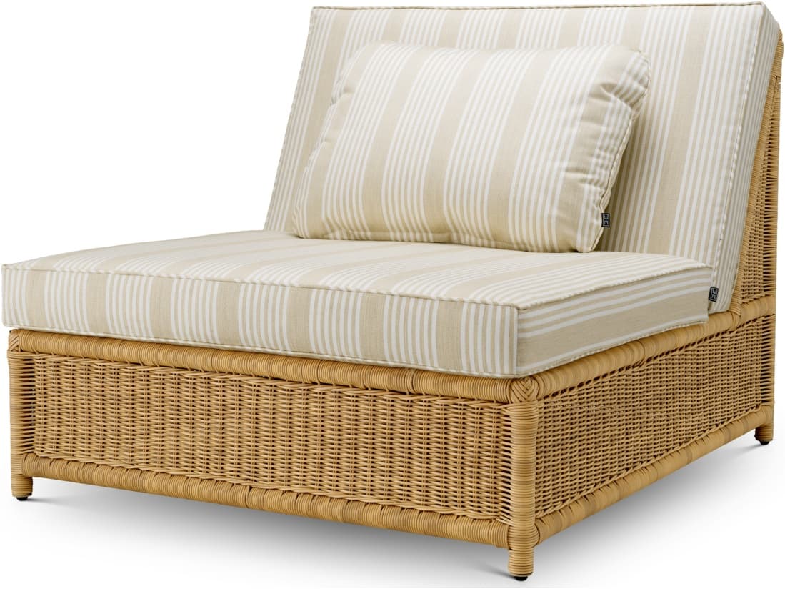 Eichholtz Outdoor Saville Beige | Faux Rattan Wicker Cushion Lounge Chair