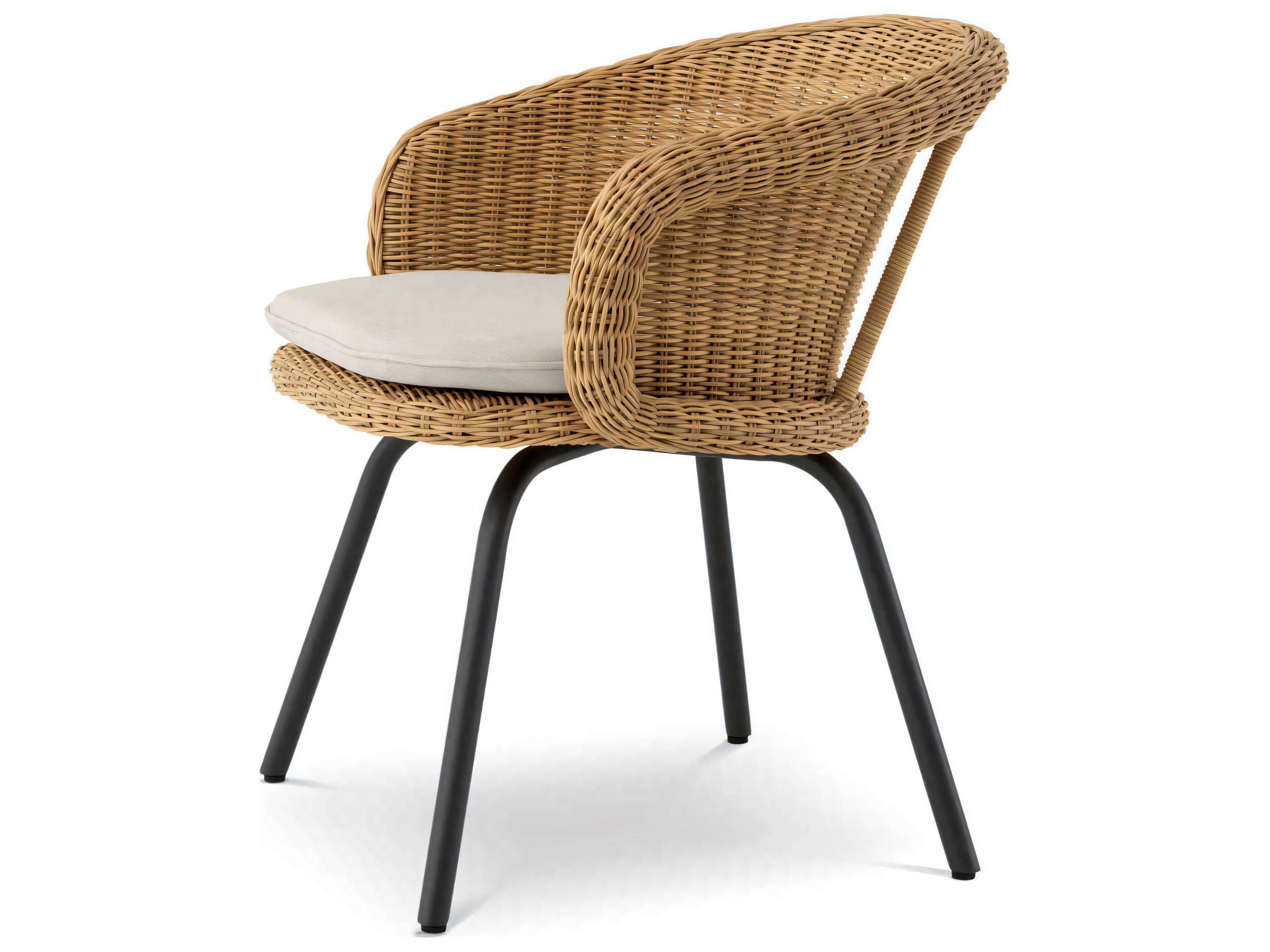 Eichholtz Outdoor Viola Sand Faux Rattan Black Legs Dining Chair