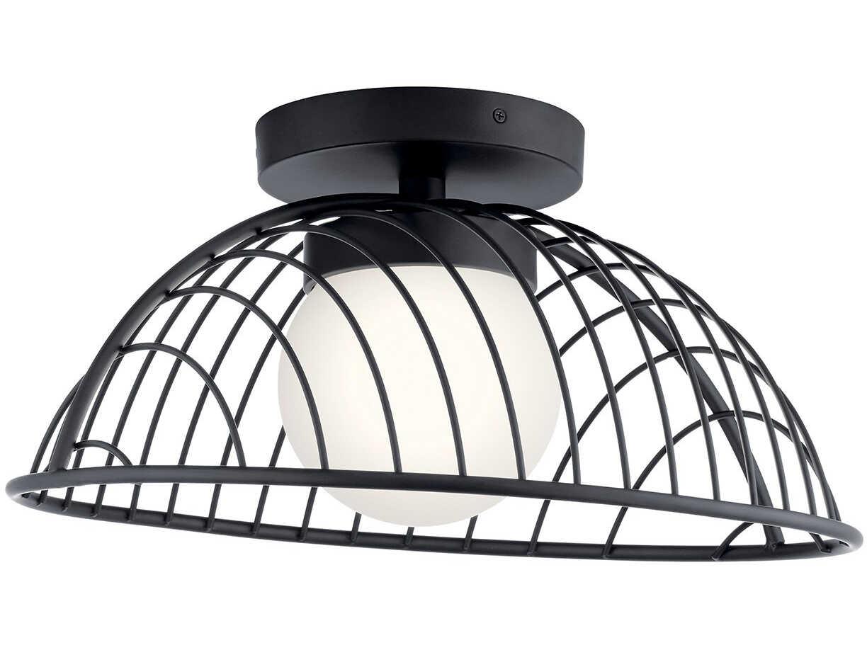 Elan Clevo 1-Light Matte Black Glass LED Globe Geometric Flush Mount