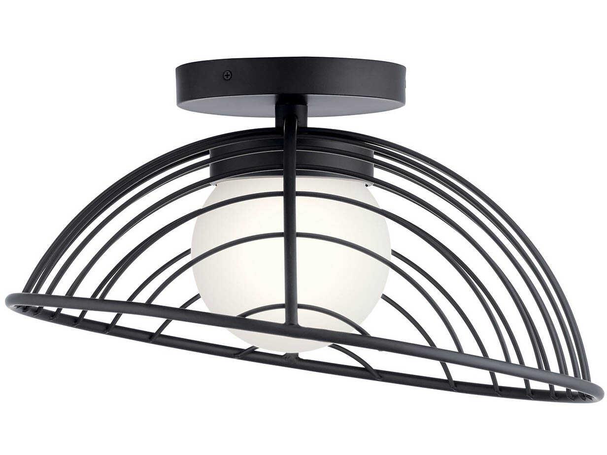 Elan Clevo 1-Light Matte Black Glass LED Globe Geometric Flush Mount