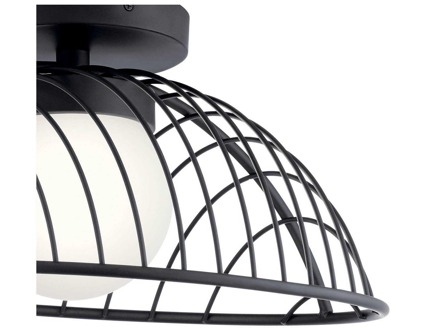 Elan Clevo 1-Light Matte Black Glass LED Globe Geometric Flush Mount