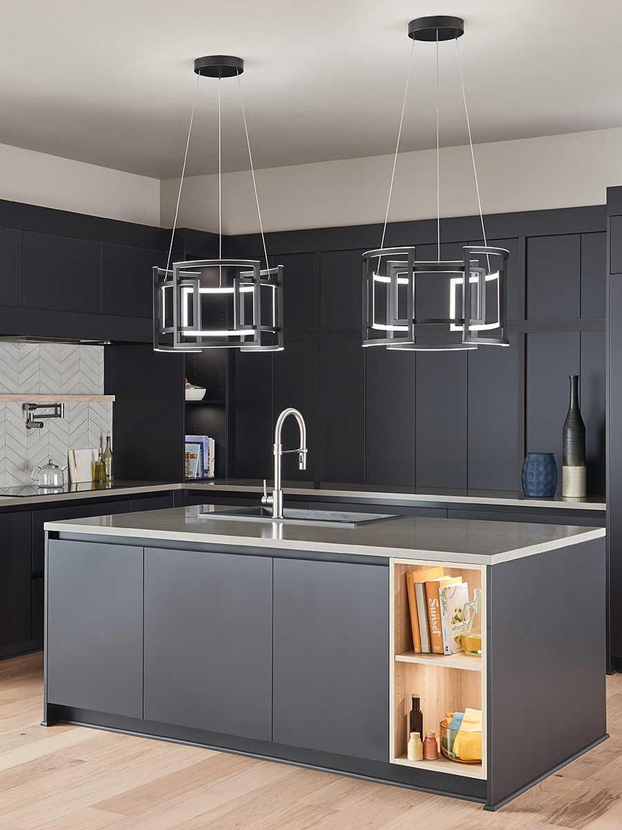 Elan Melko 9-Light Black LED Drum Geometric Pendant