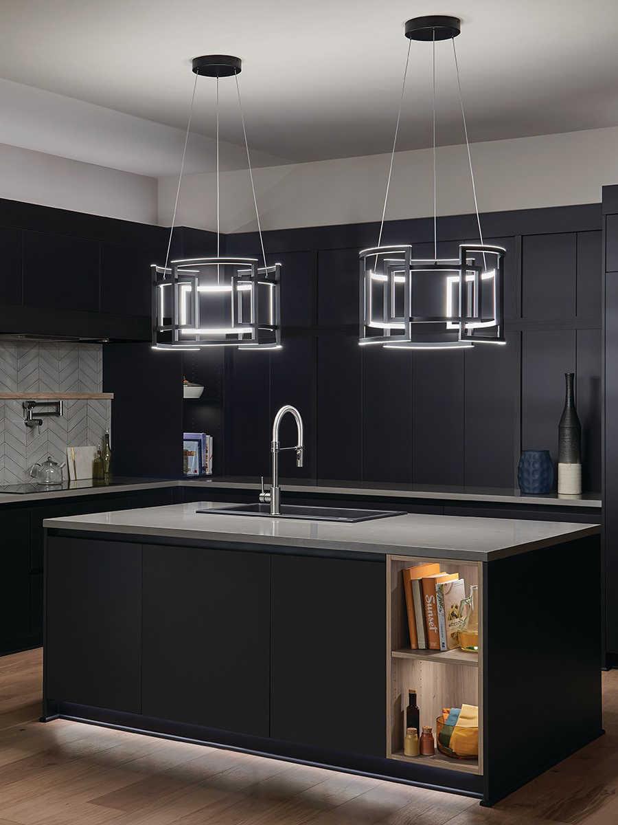 Elan Melko 9-Light Black LED Drum Geometric Pendant