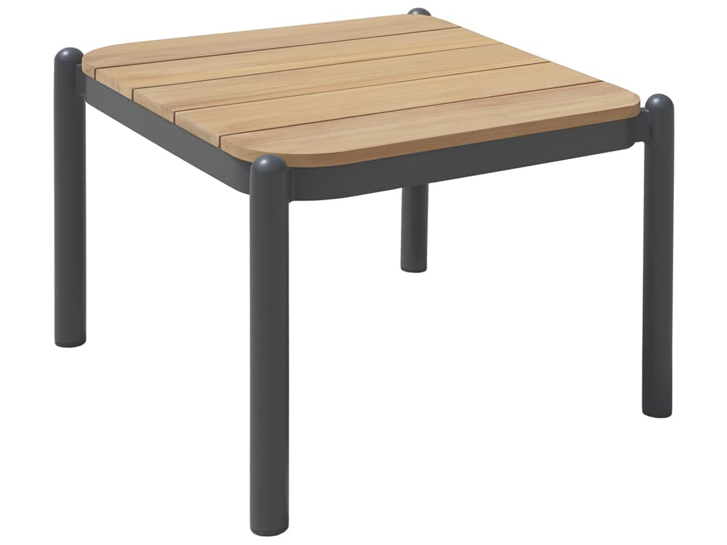 EMU Lyla Aluminum Dark Grey Square Teak Top Patio End Table