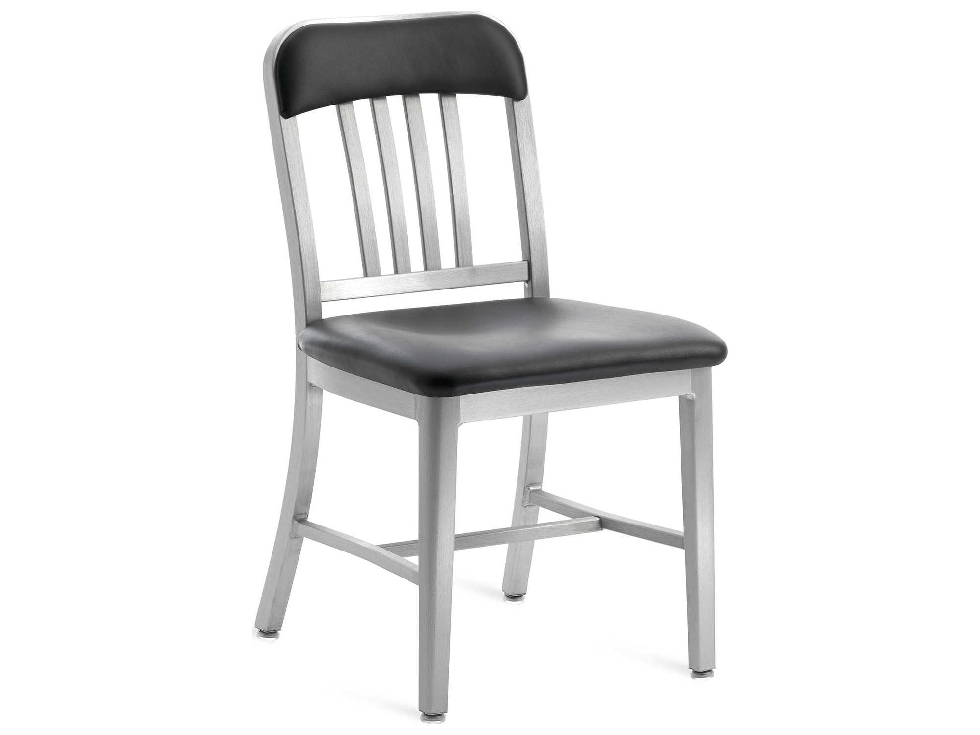 Emeco Navy Leather Black Upholstered Side Dining Chair