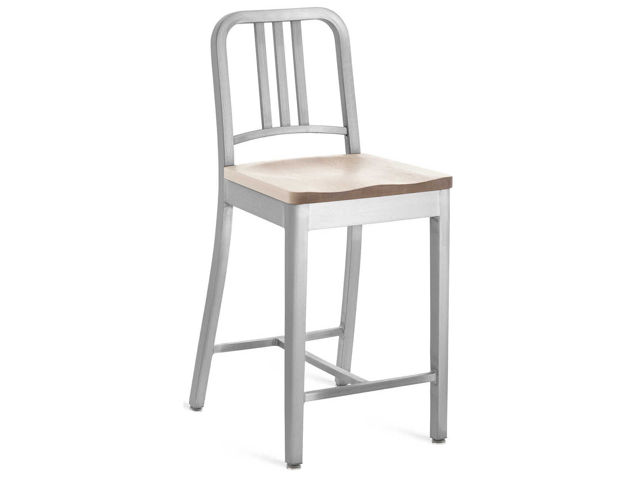 Emeco 1104 Navy Collection With Wood Seat Solid Counter Stool
