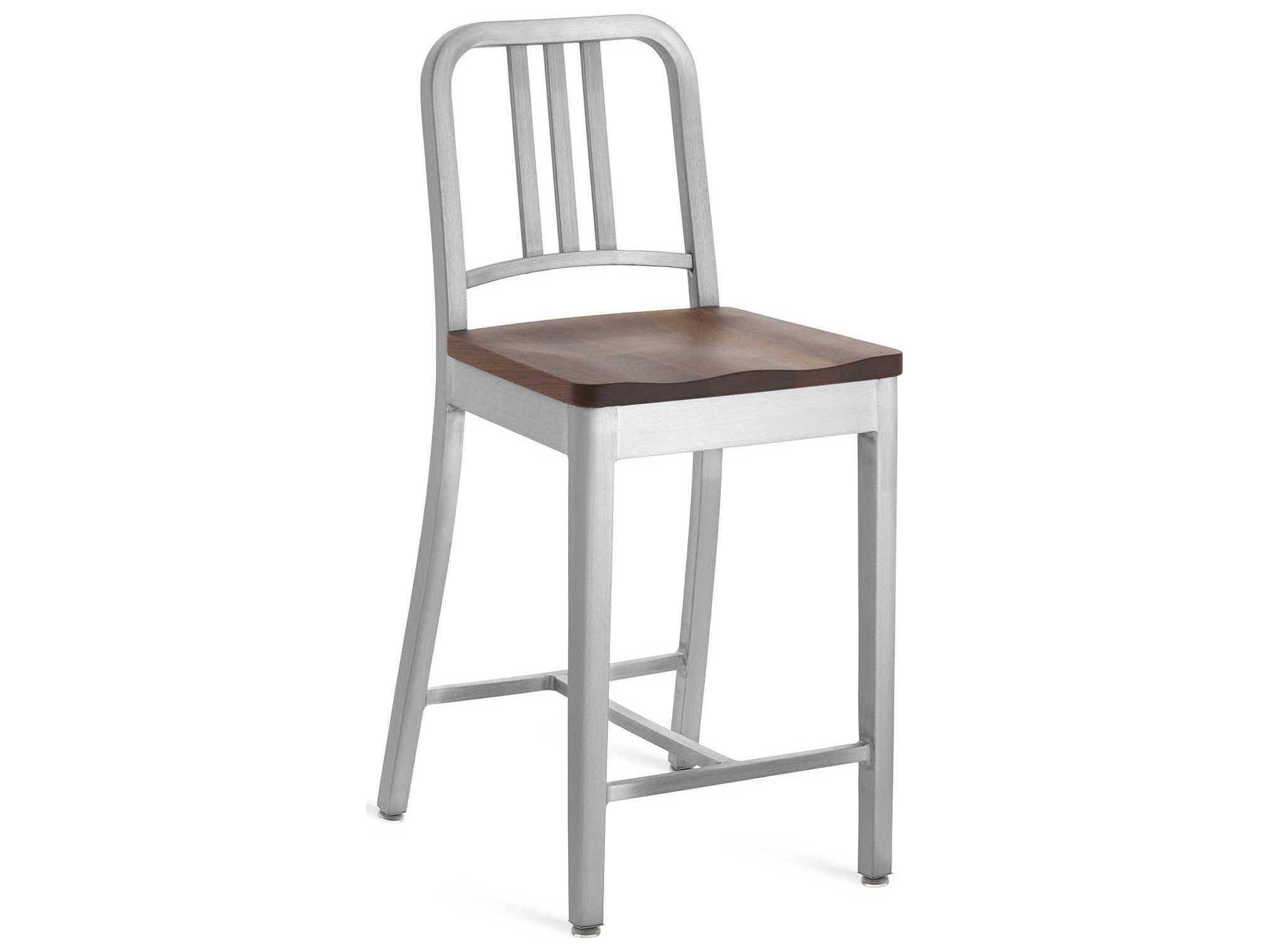 Emeco 1104 Navy Collection With Wood Seat Solid Counter Stool