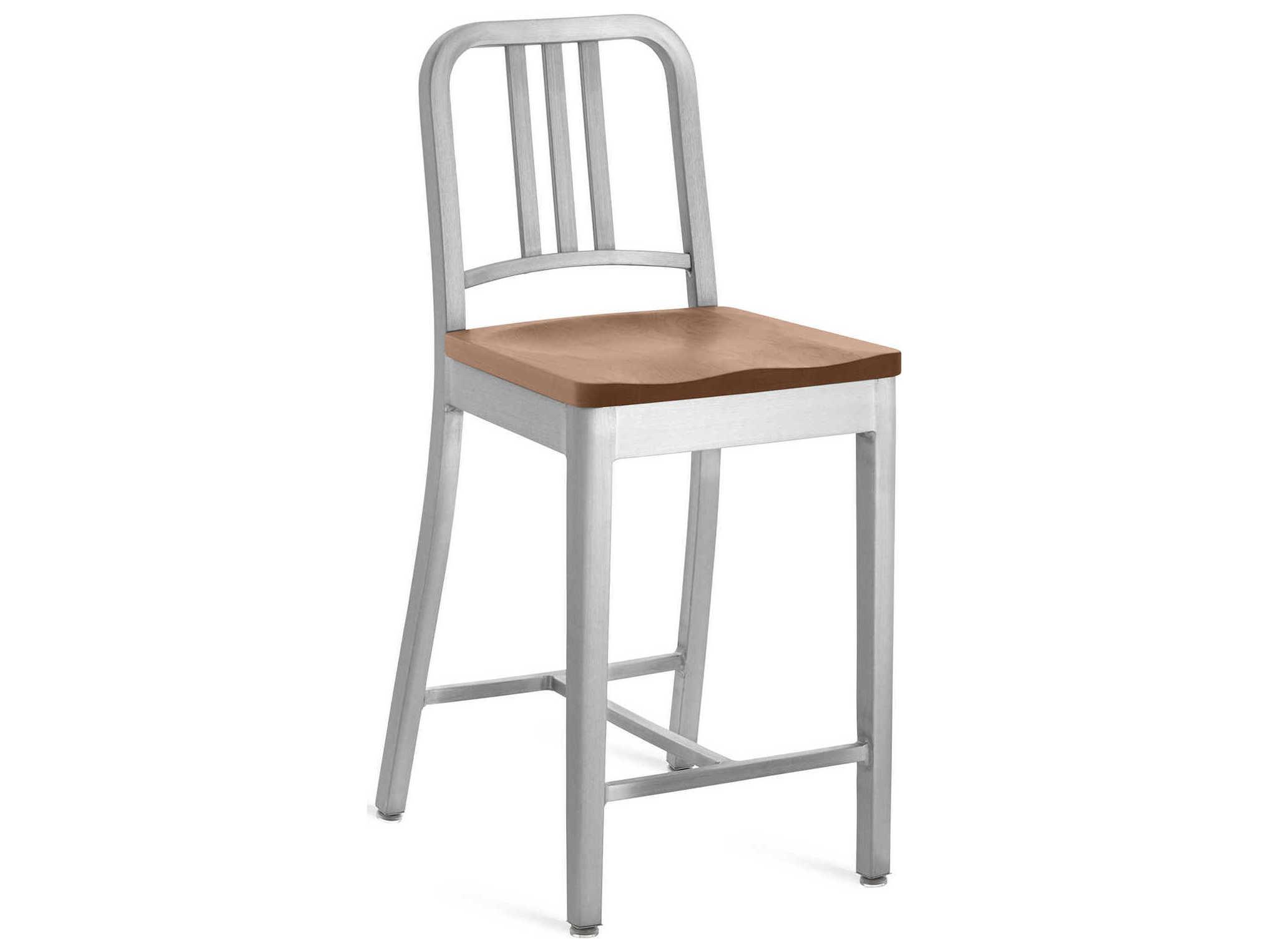 Emeco 1104 Navy Collection With Wood Seat Solid Counter Stool