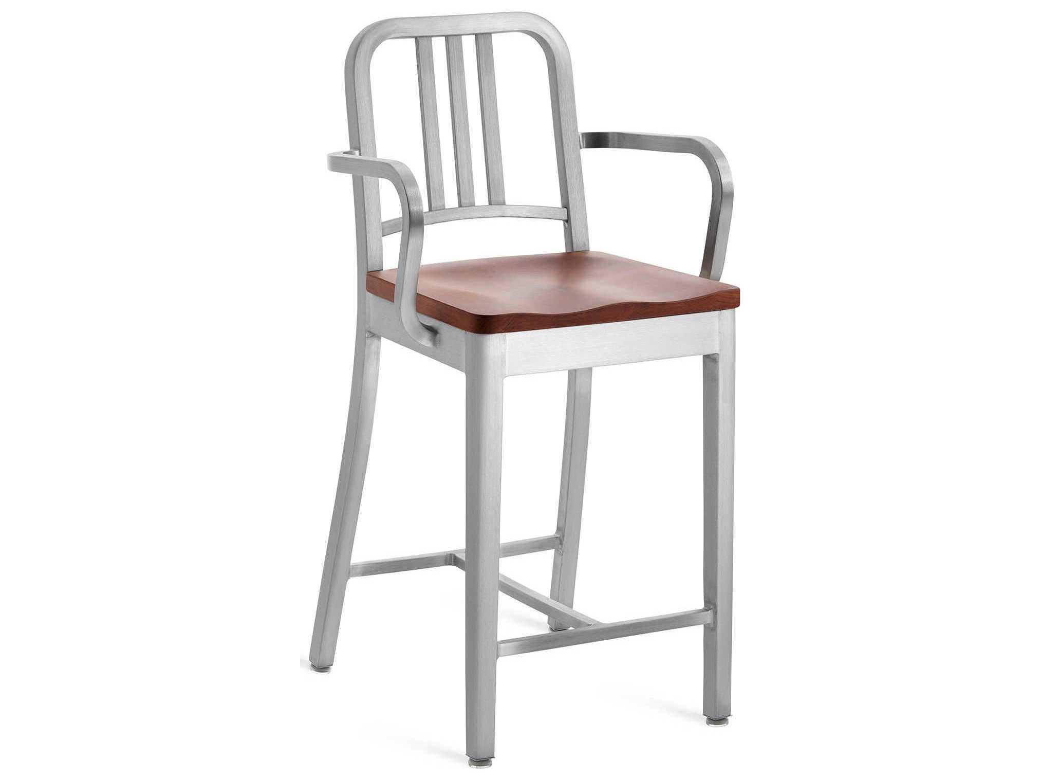 Emeco 1104 Navy Collection With Wood Seat Solid Counter Stool