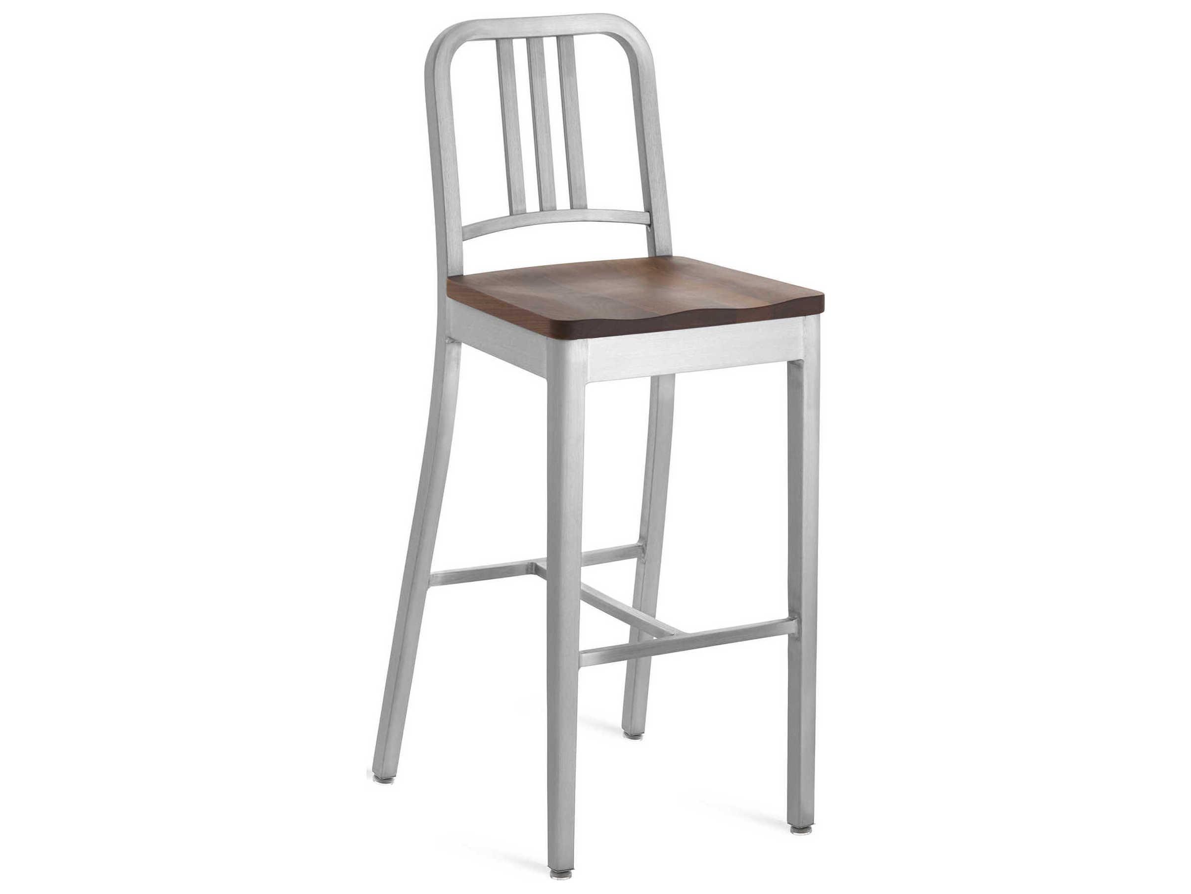 Emeco 1104 Navy Collection With Wood Seat Solid Bar Stool
